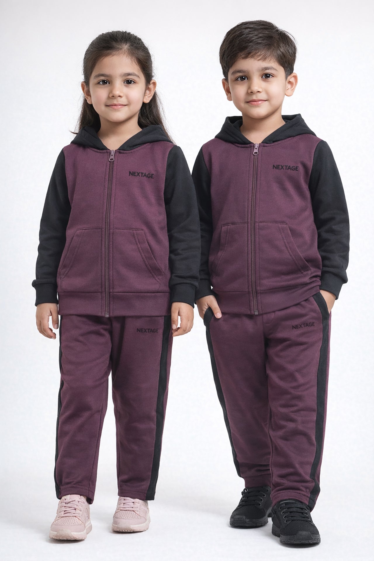 Nextage Plum Maroon Black Contrast Tracksuit Image 2