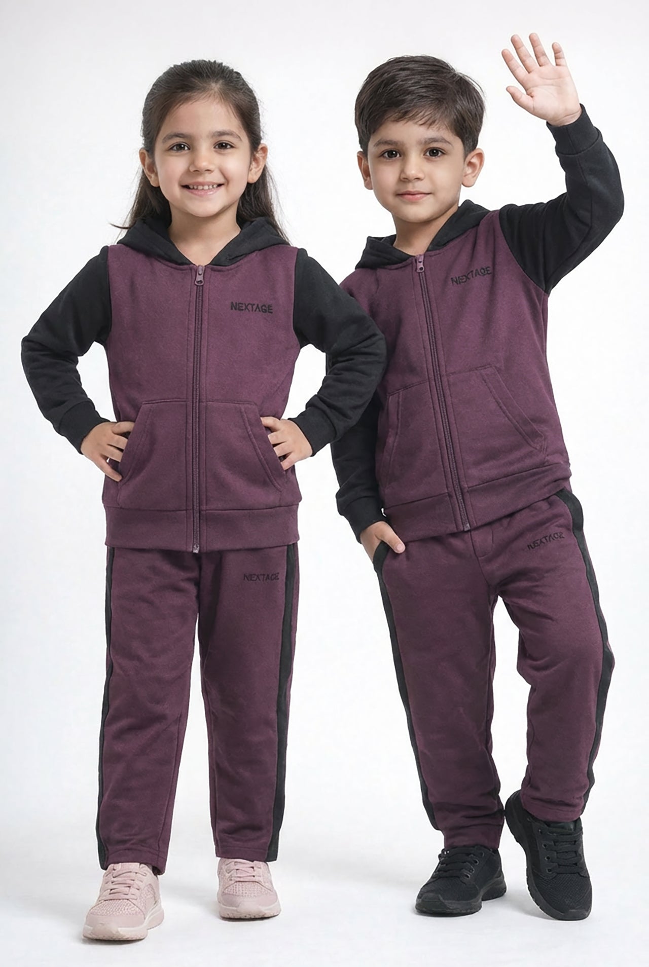 Nextage Plum Maroon Black Contrast Tracksuit | Nextage Pakistan