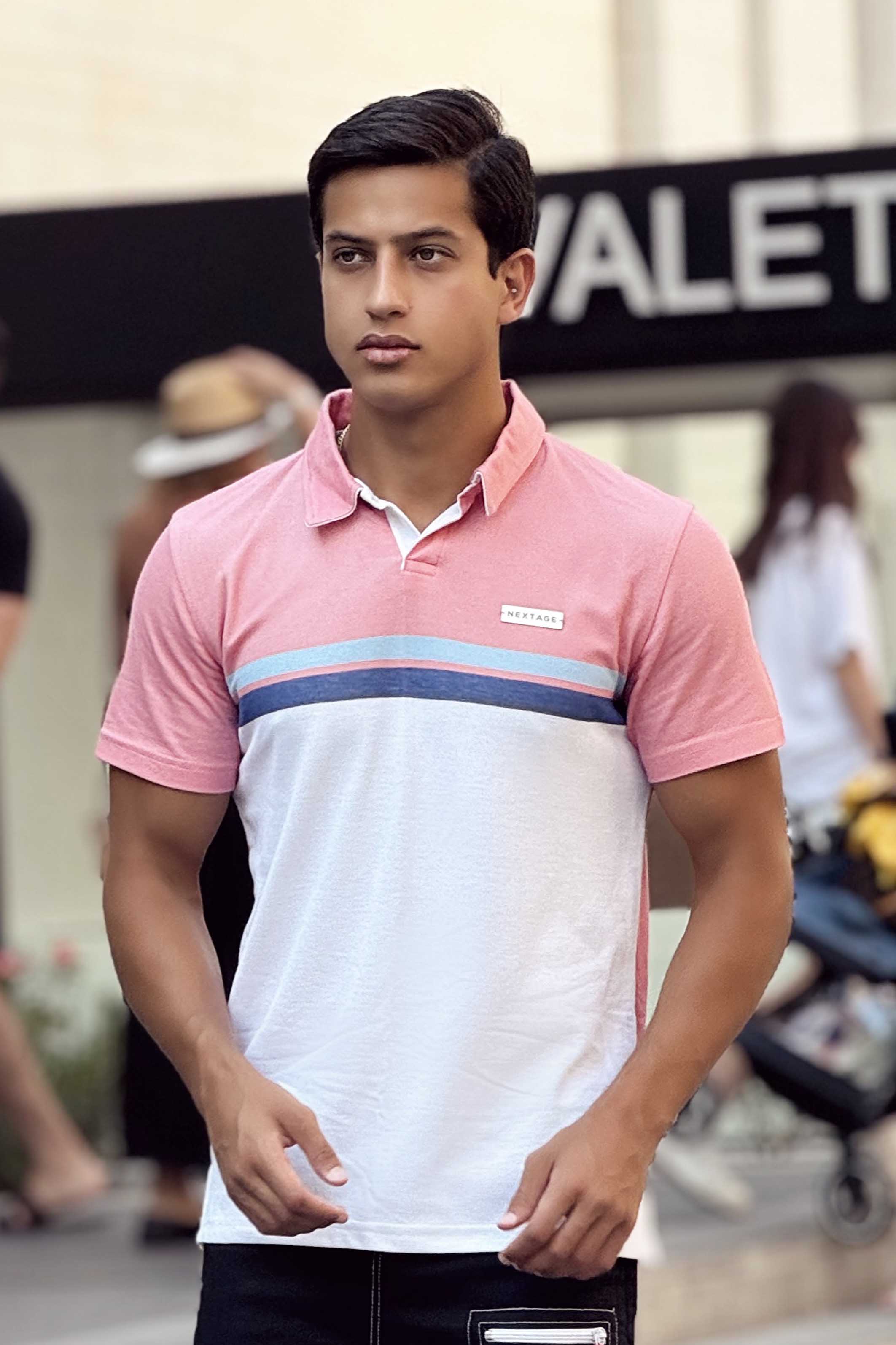 Nextage Pink Dyed Stripe Polo Cargo Shirt