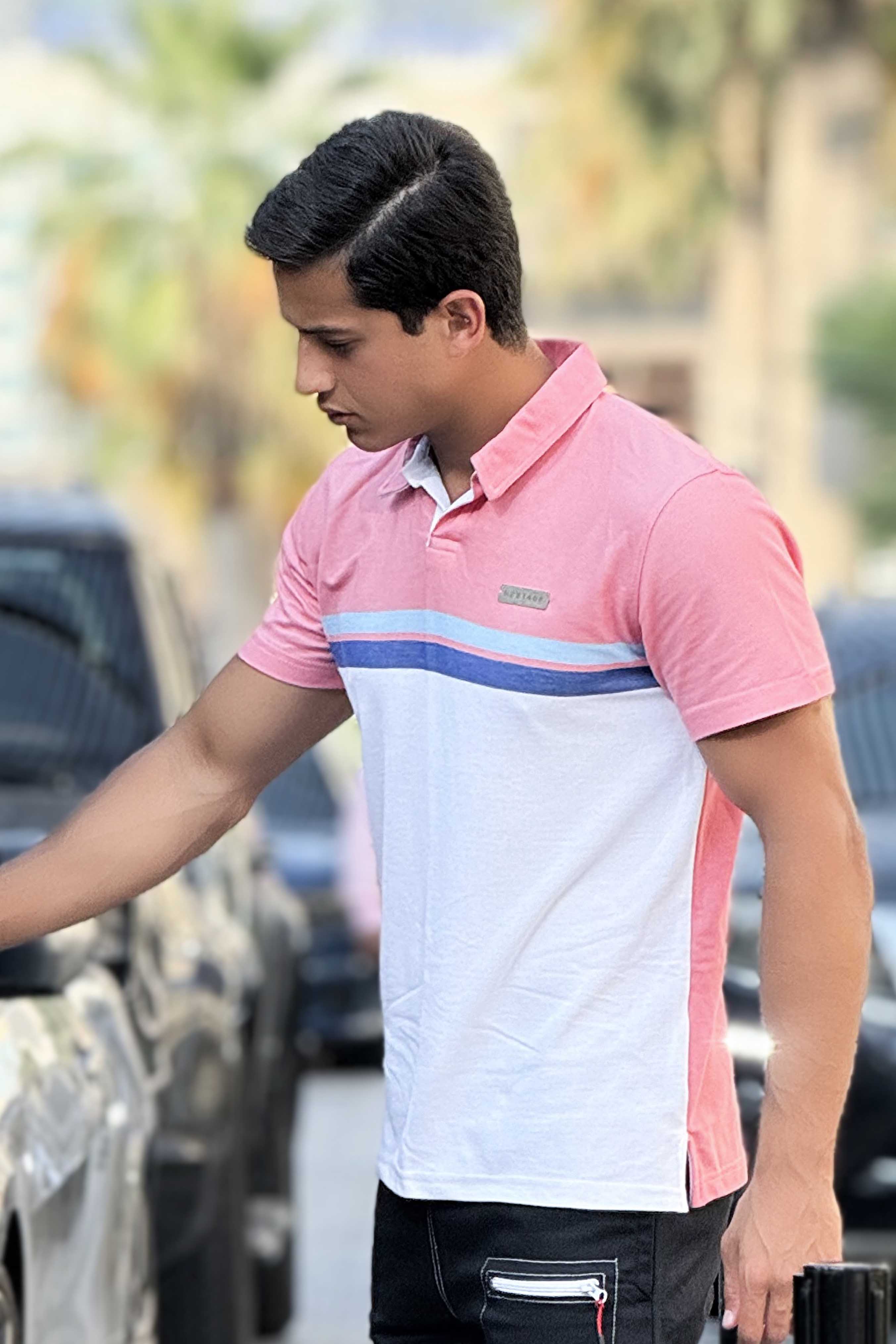 Nextage Pink Dyed Stripe Polo Cargo Shirt
