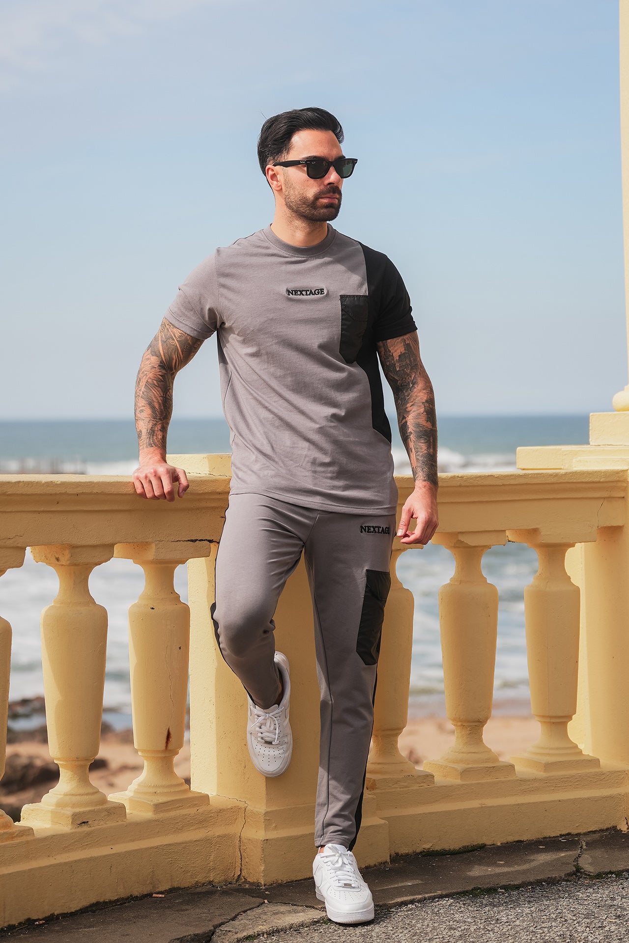 Nextage Storm Grey Half Pocket Embroidered Tracksuit