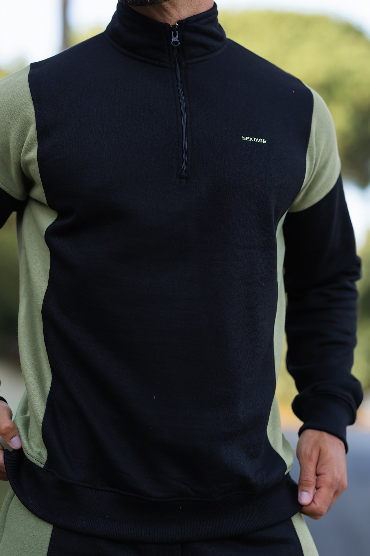 Nextage Oversized Black Khaki Panel Tracksuit