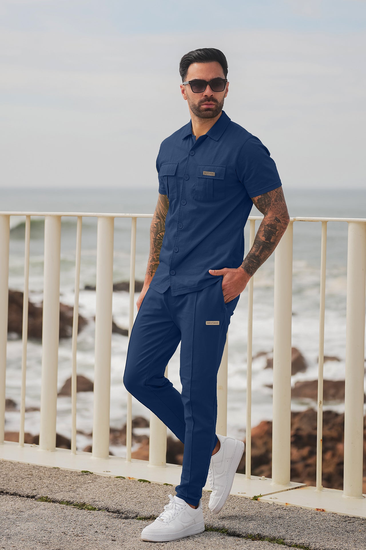 Navy blue summer tracksuit for men