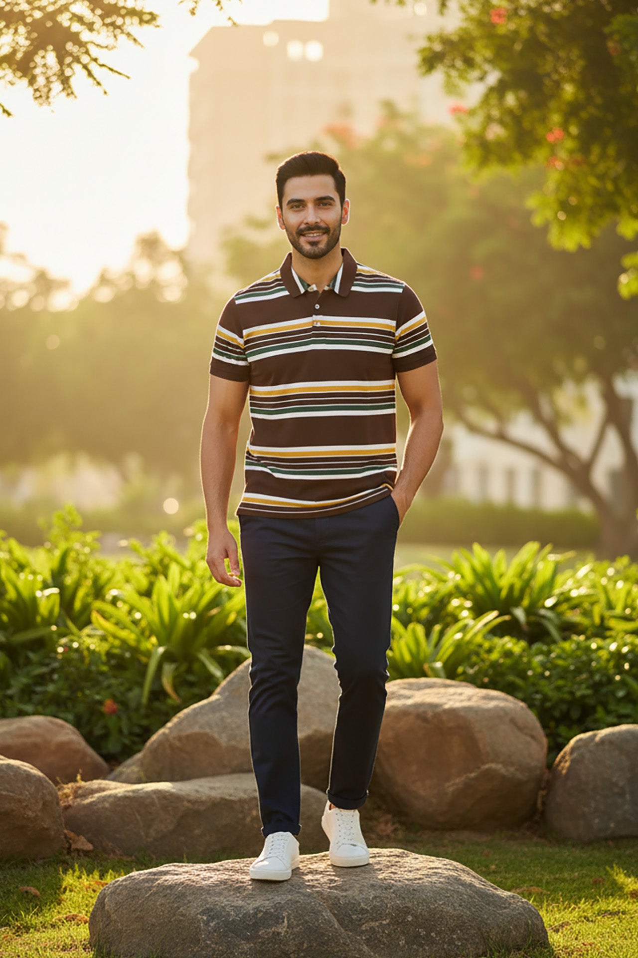 Nextage Brown Stripe Polo