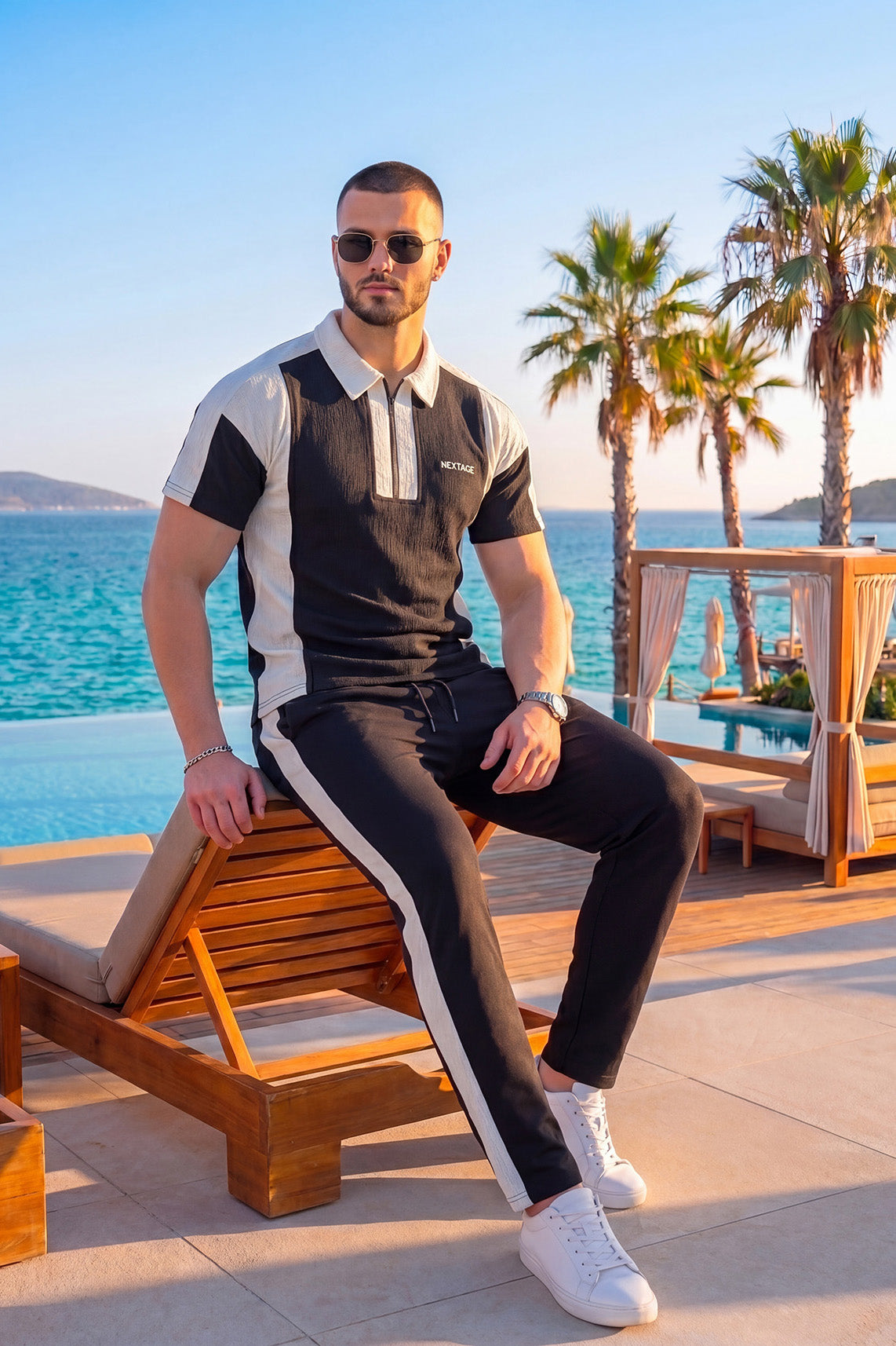Premium Black Contrast Zip Polo Tracksuit