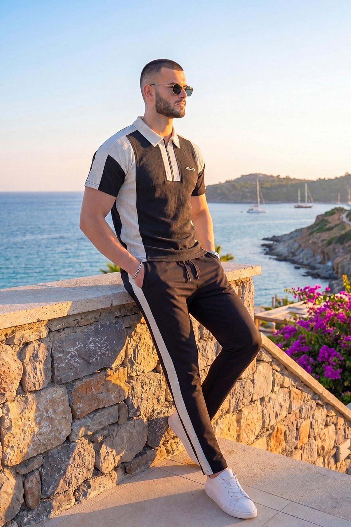 Premium Black Contrast Zip Polo Tracksuit