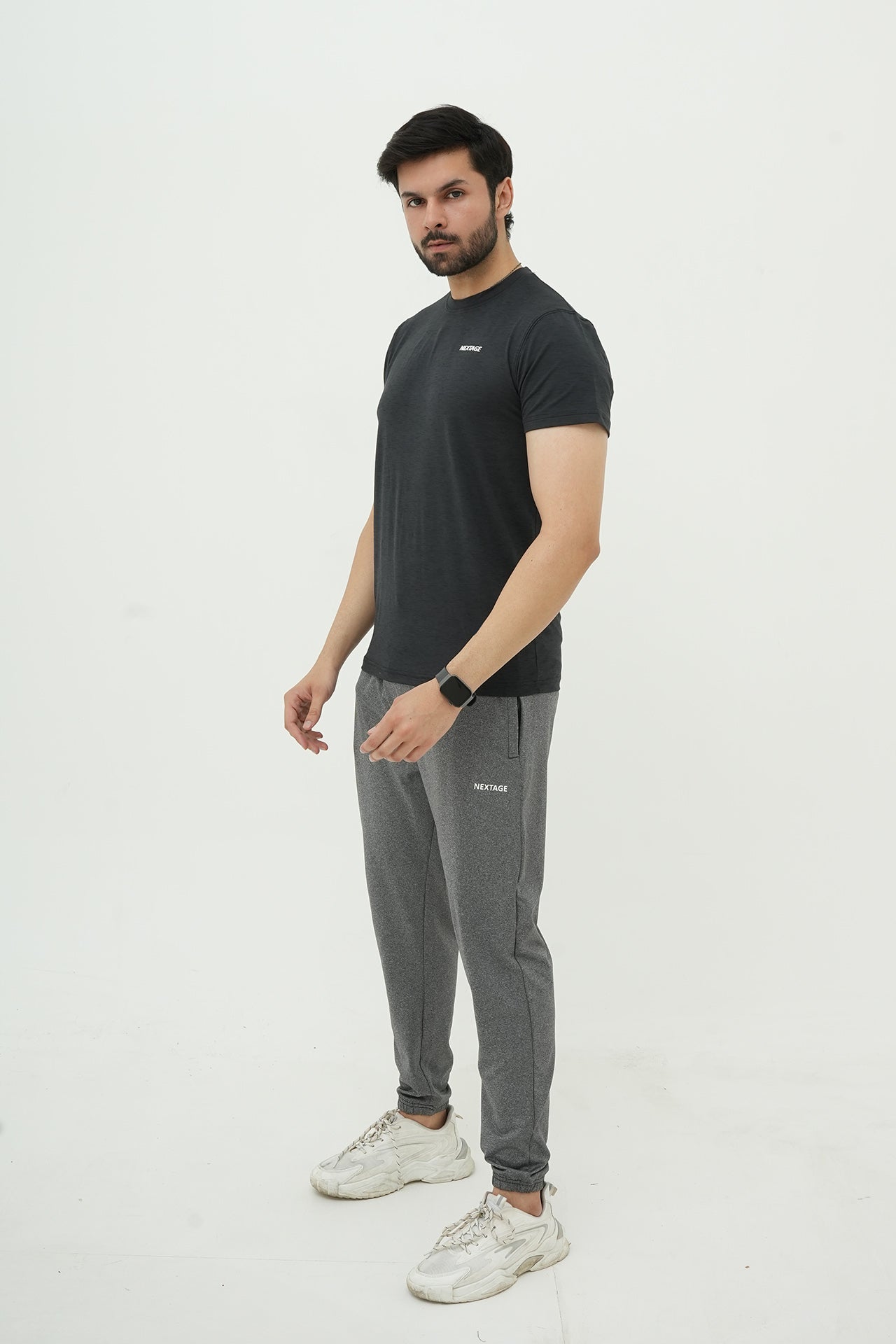 Grey Contrast Premium Stretched Melange Tracksuit