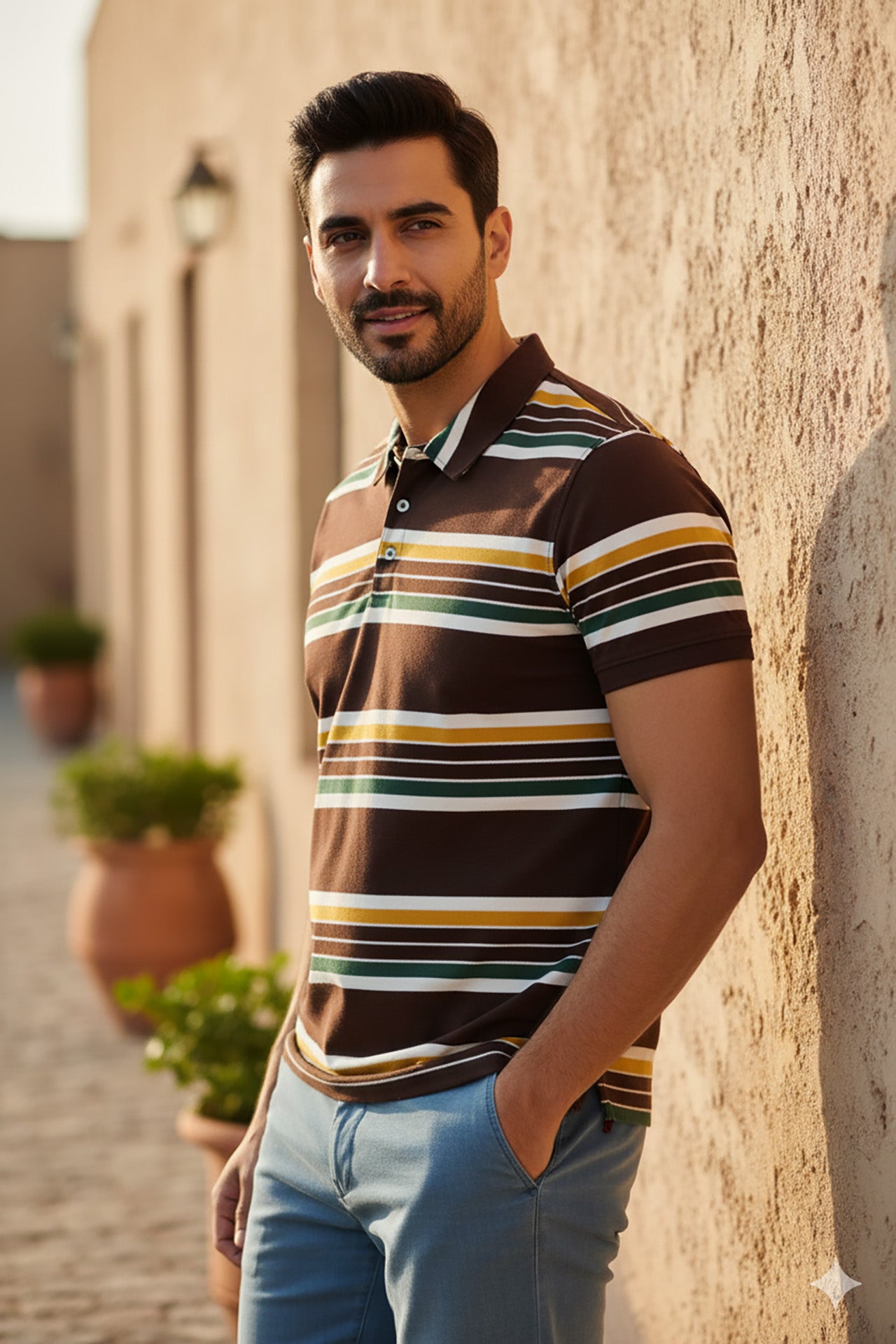 Nextage Brown Stripe Polo