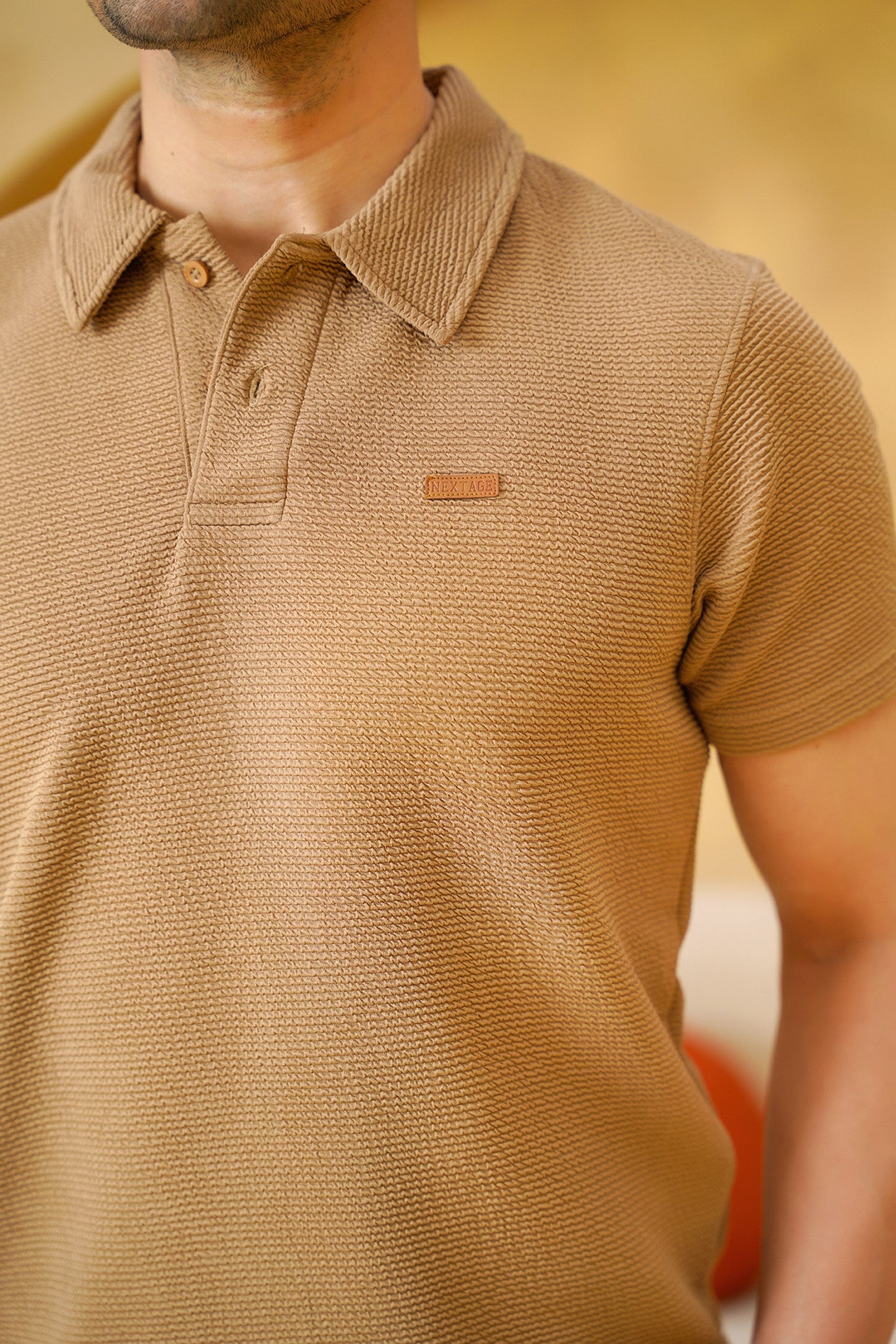 Nextage Natural Beige Textured Polo Tracksuit