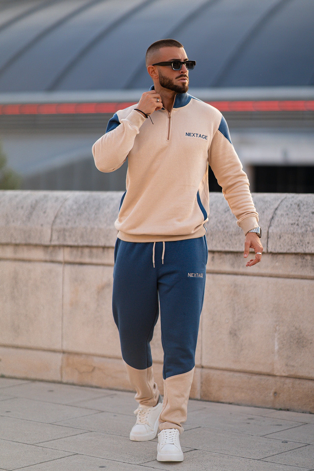 Nextage Oatmeal Quarter Zip Cotton Fleece Tracksuit