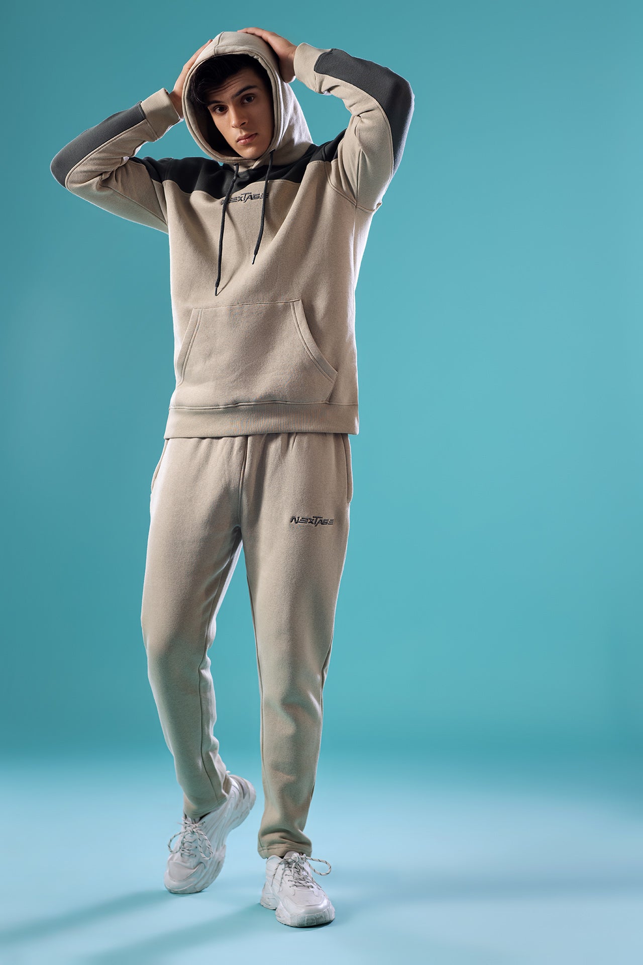 Khaki Embroidered Hooded Tracksuit