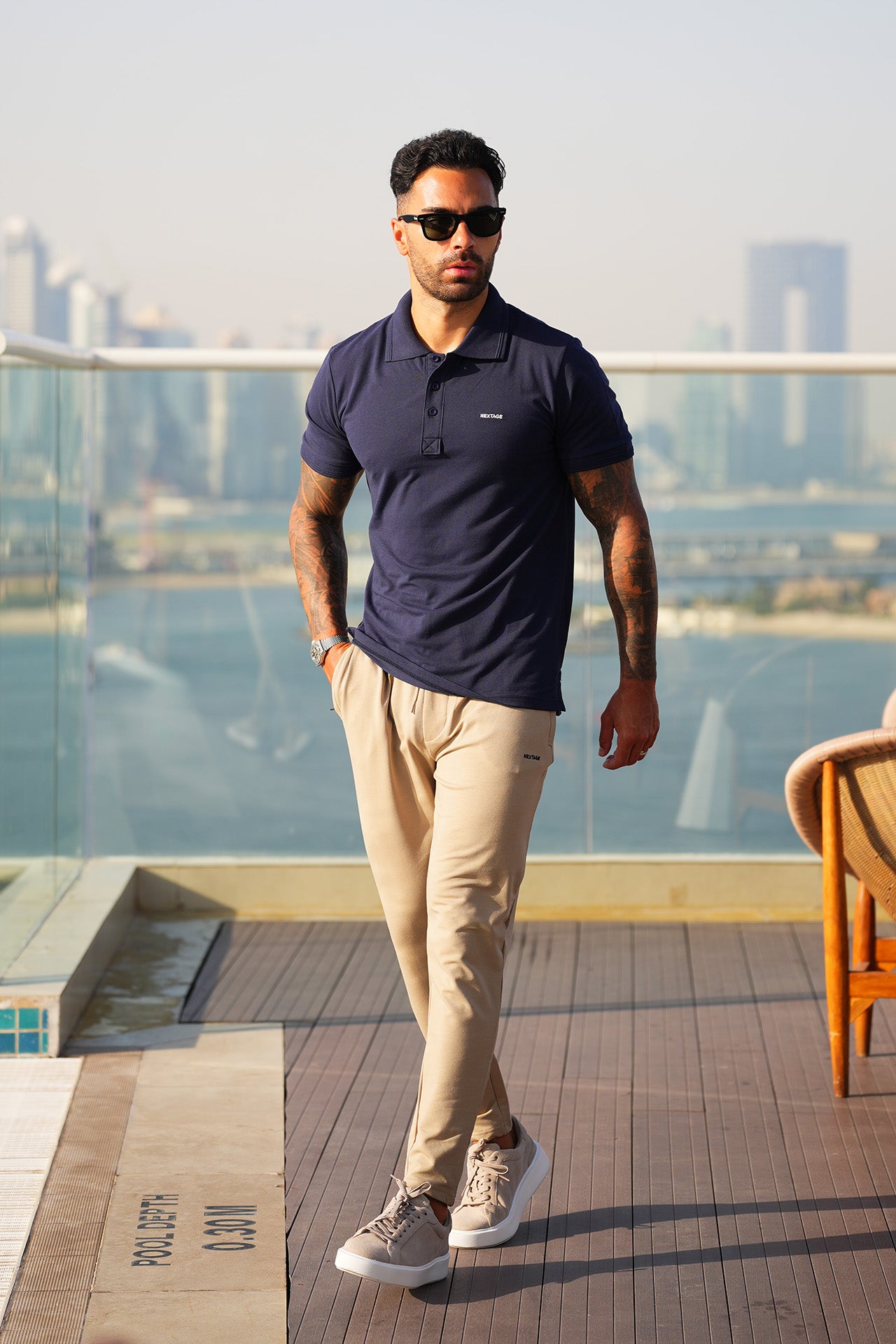 Nextage Navy Contrast Polo Tracksuit For Men