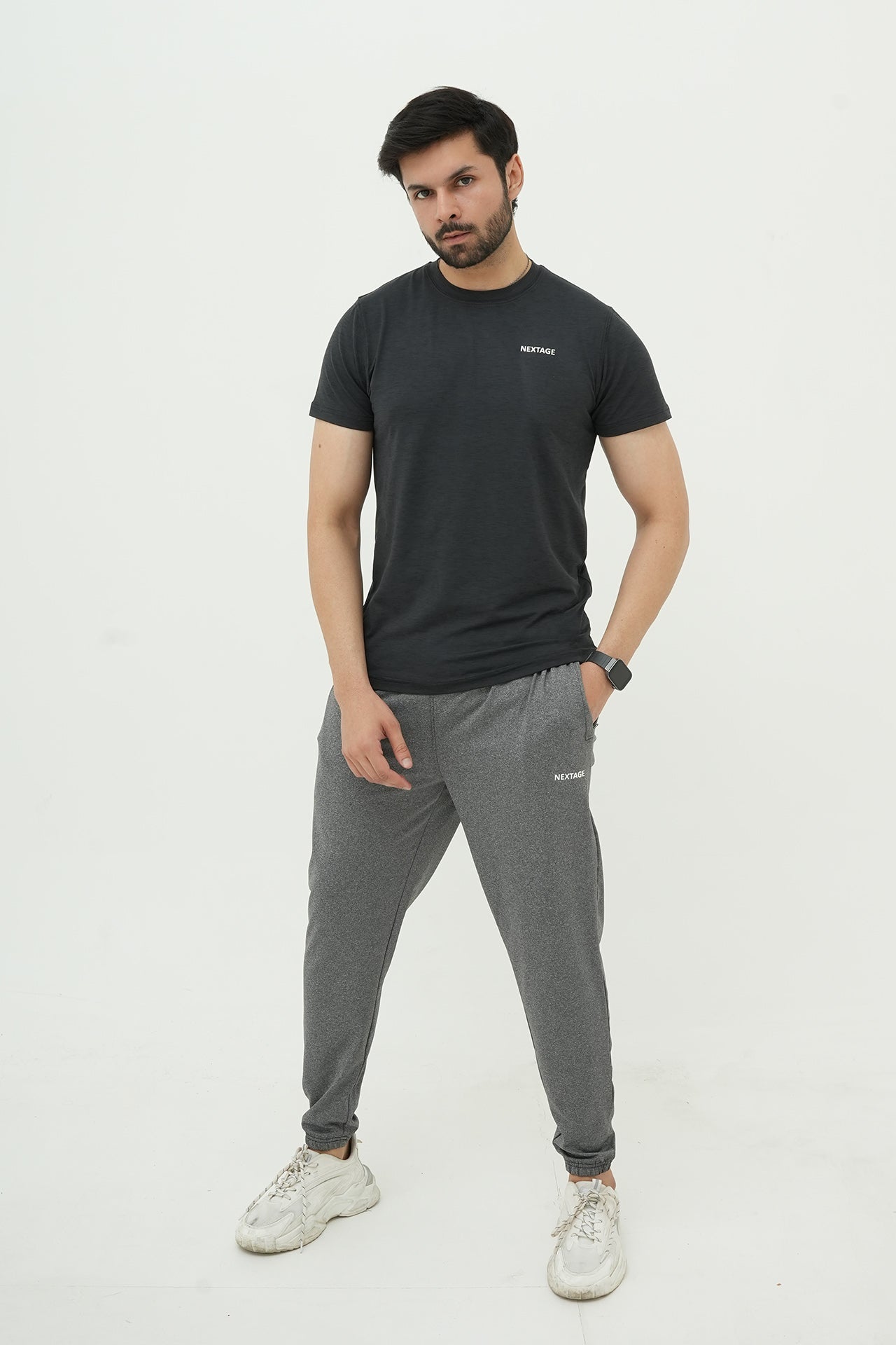 Grey Contrast Premium Stretched Melange Tracksuit
