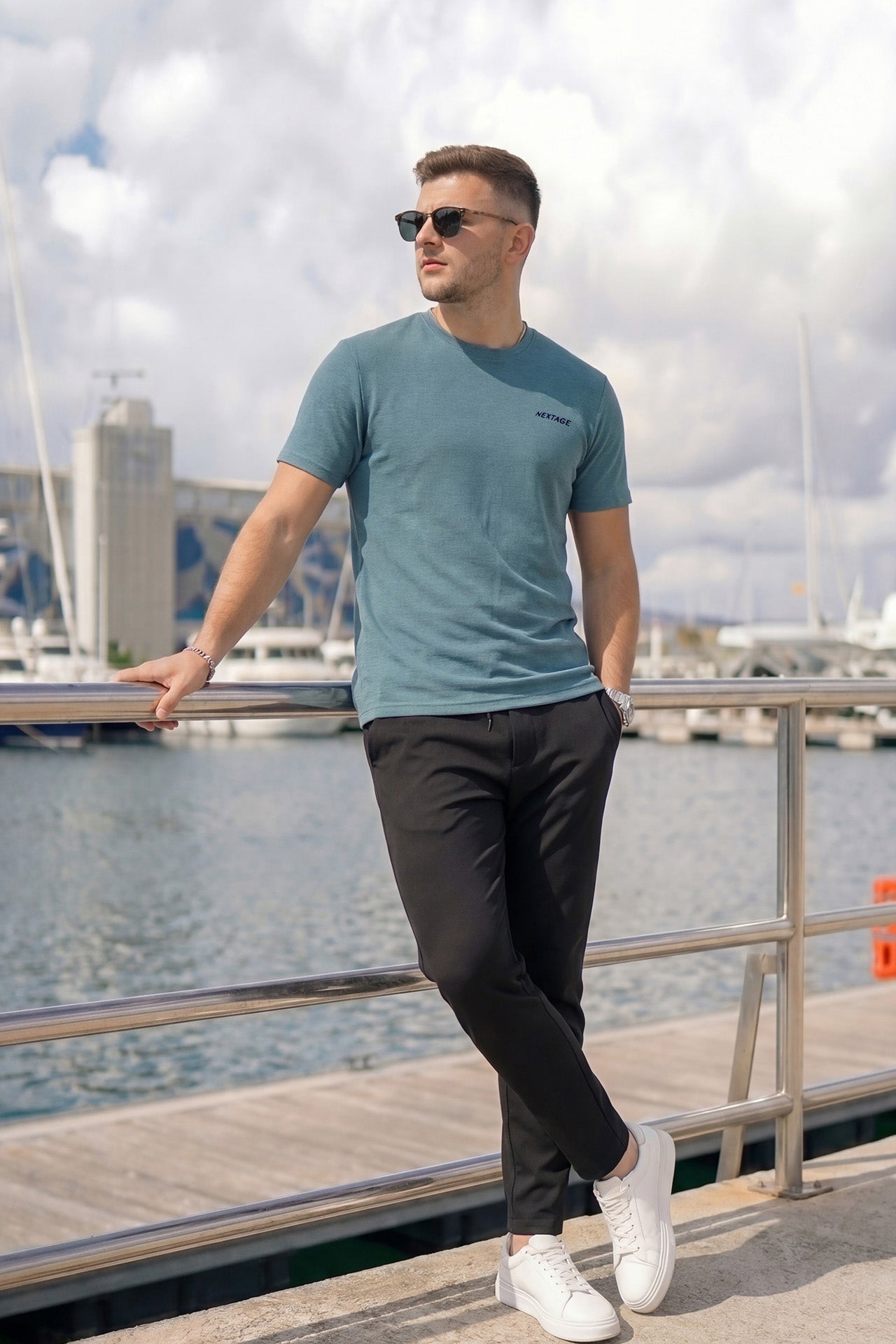 Premium Teal Mesh Crew Neck Tracksuit