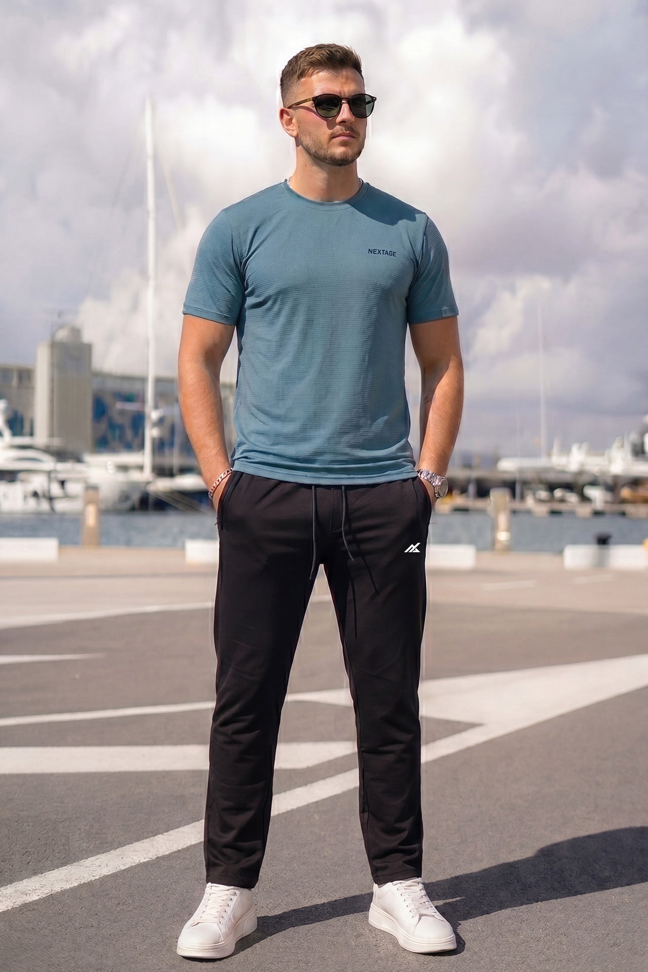 Premium Teal Mesh Crew Neck Tracksuit