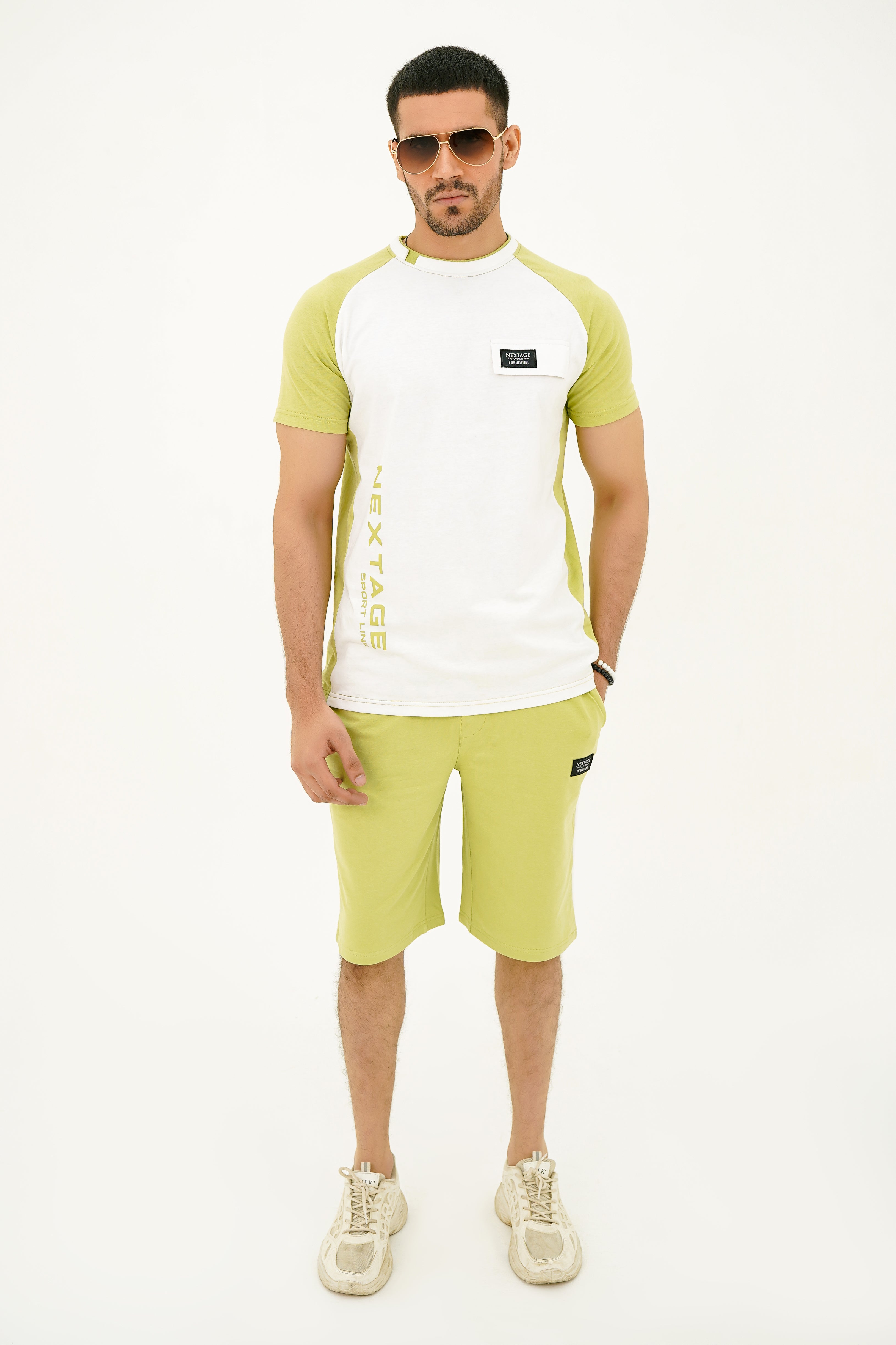 Nextage Printed Slogan Green white Short Set