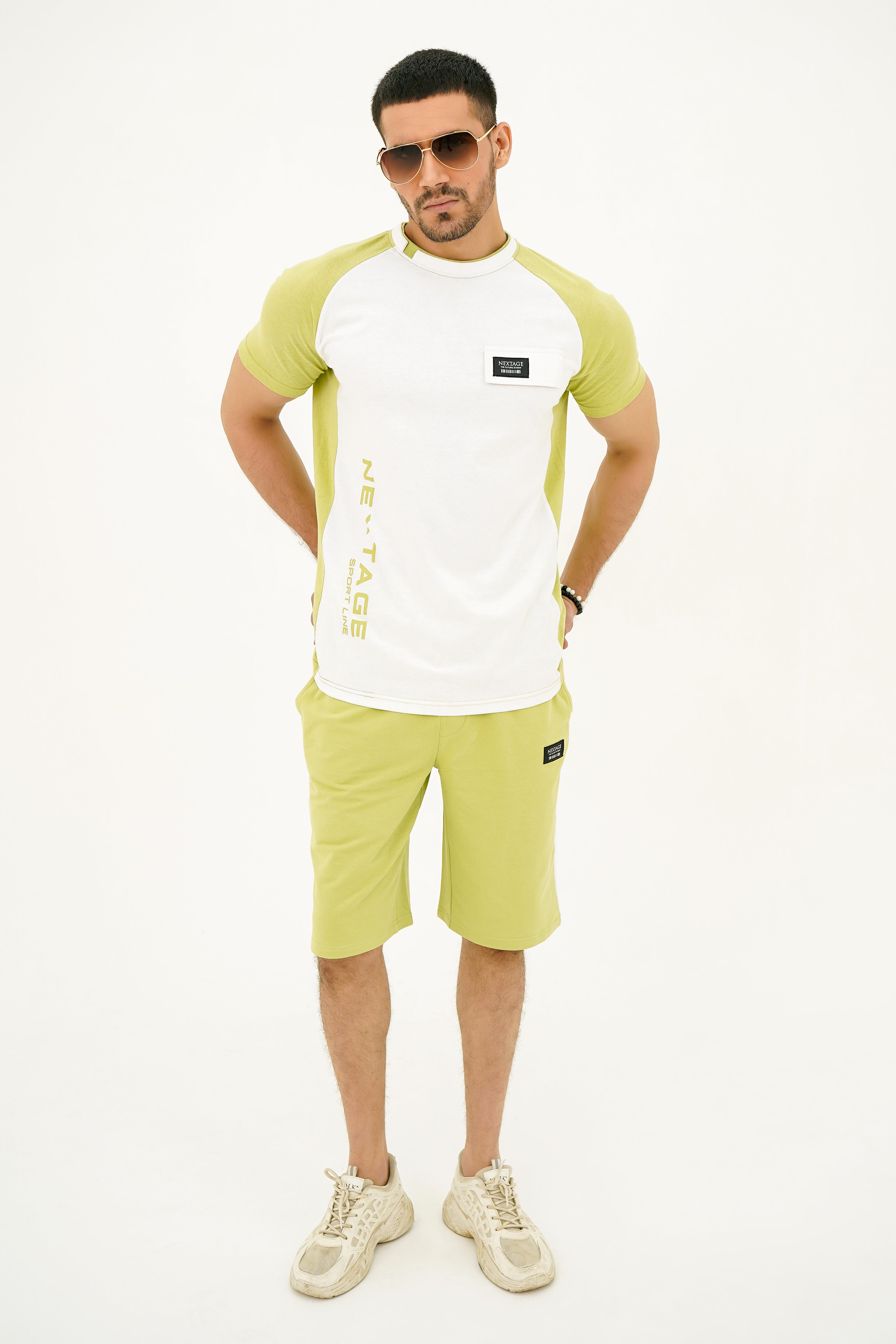 Nextage Printed Slogan Green white Short Set