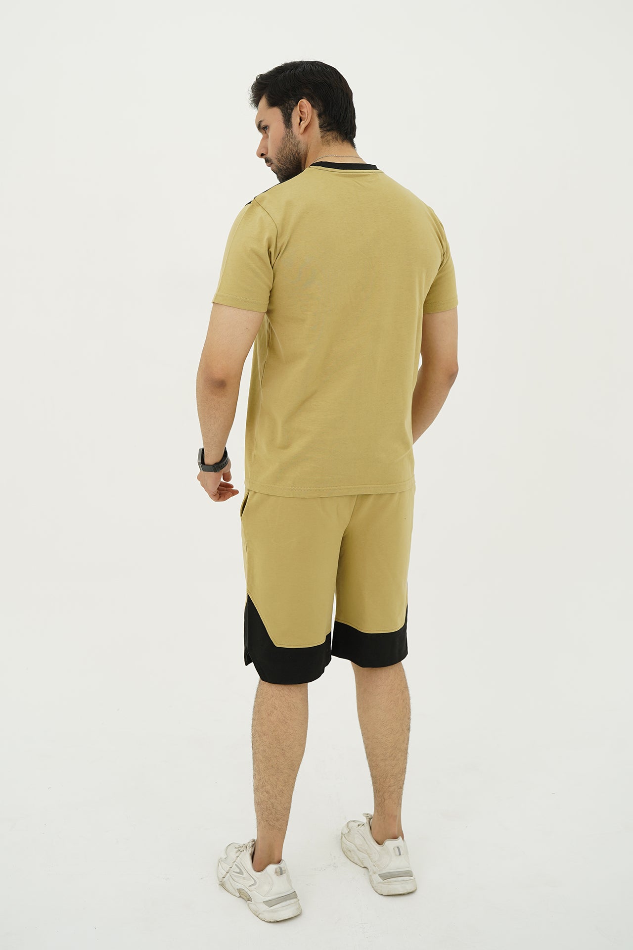 Khaki Black Panel Short Set