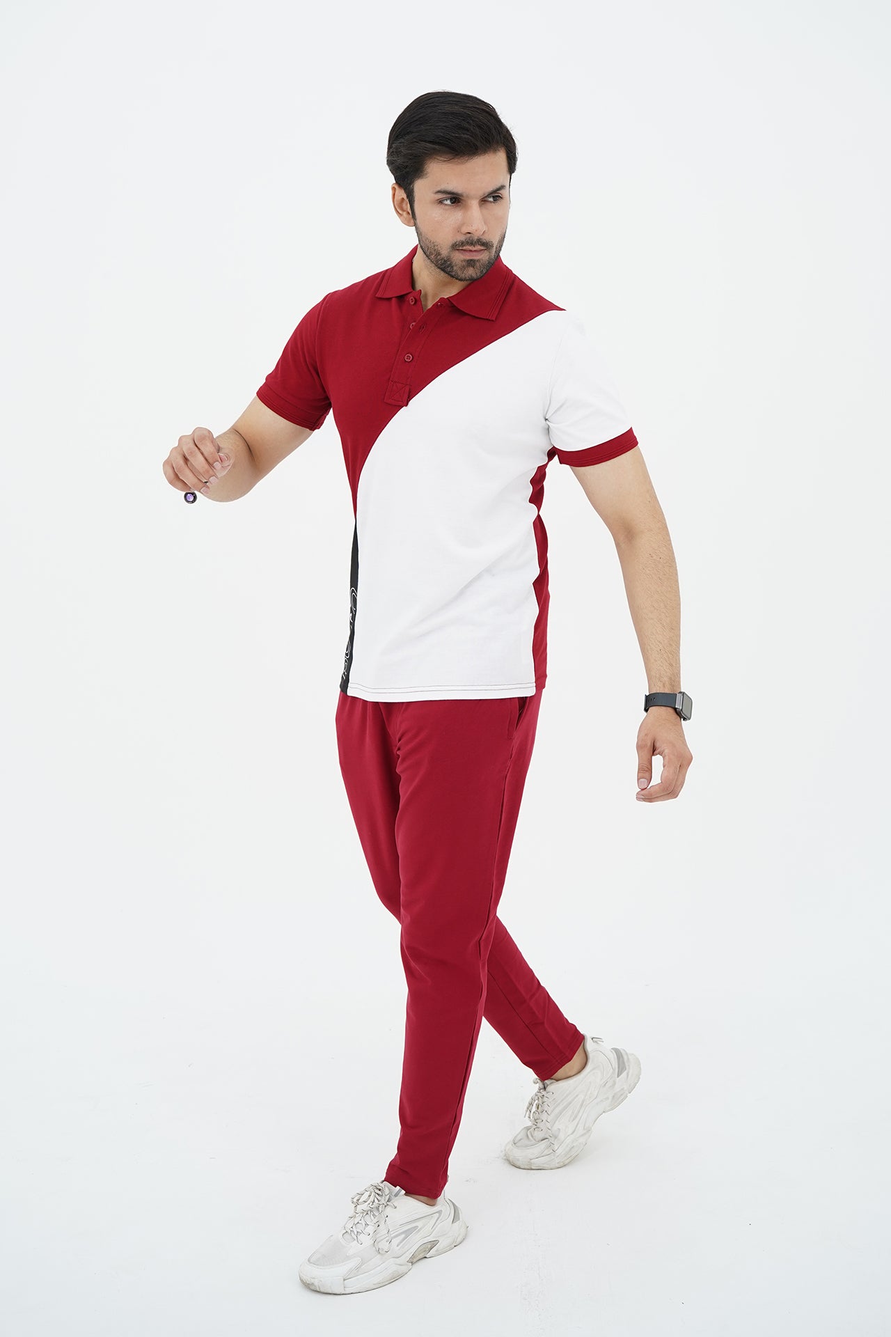 Nextage Printed Polo Maroon White Tracksuit