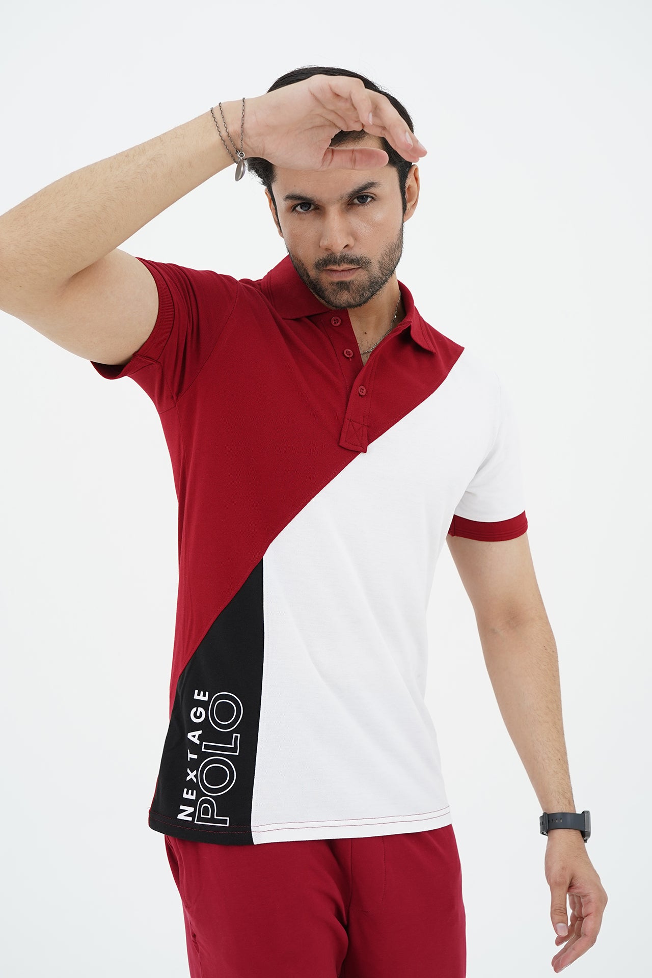 Nextage Printed Polo Maroon White Tracksuit