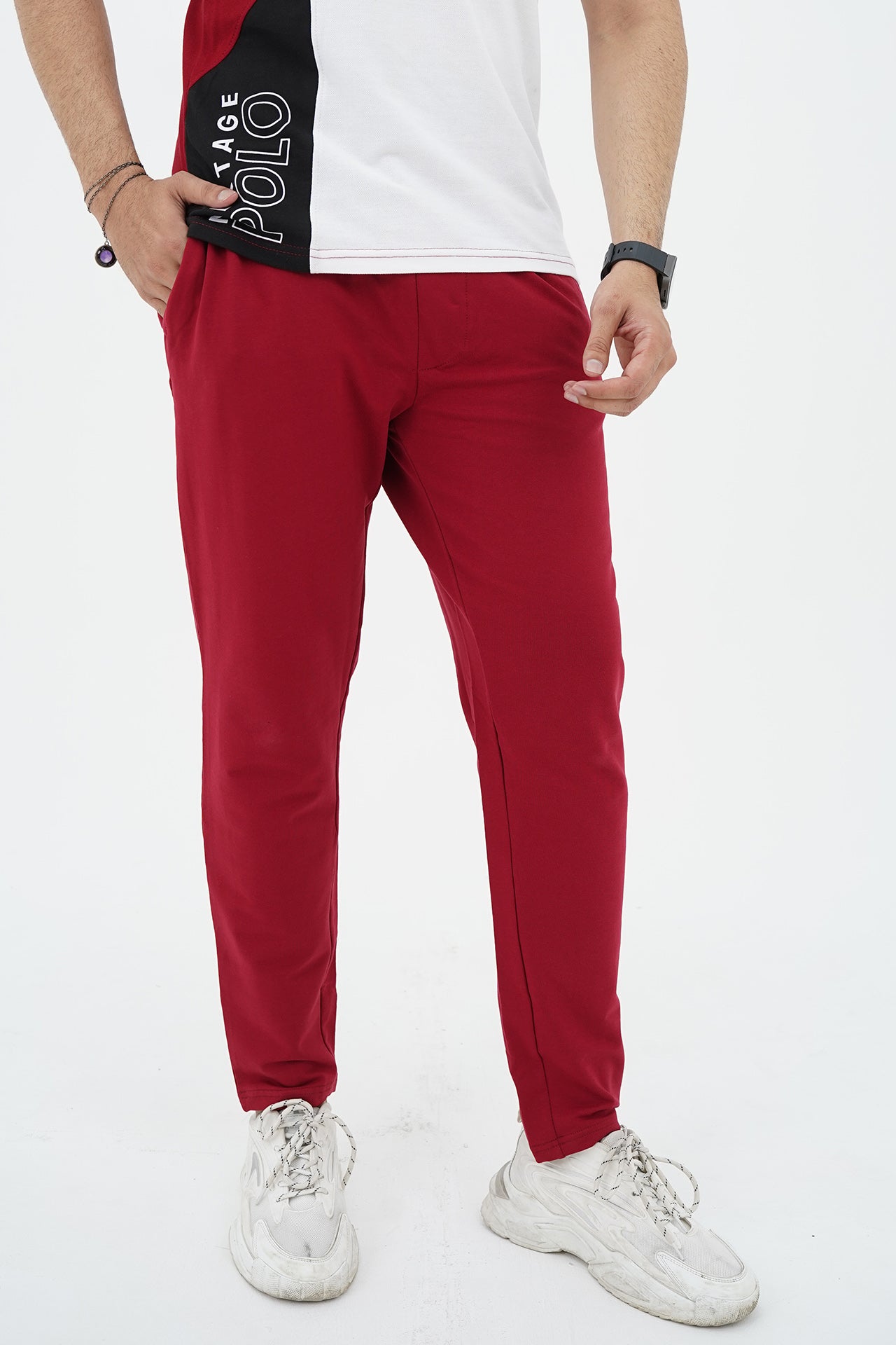 Nextage Printed Polo Maroon White Tracksuit