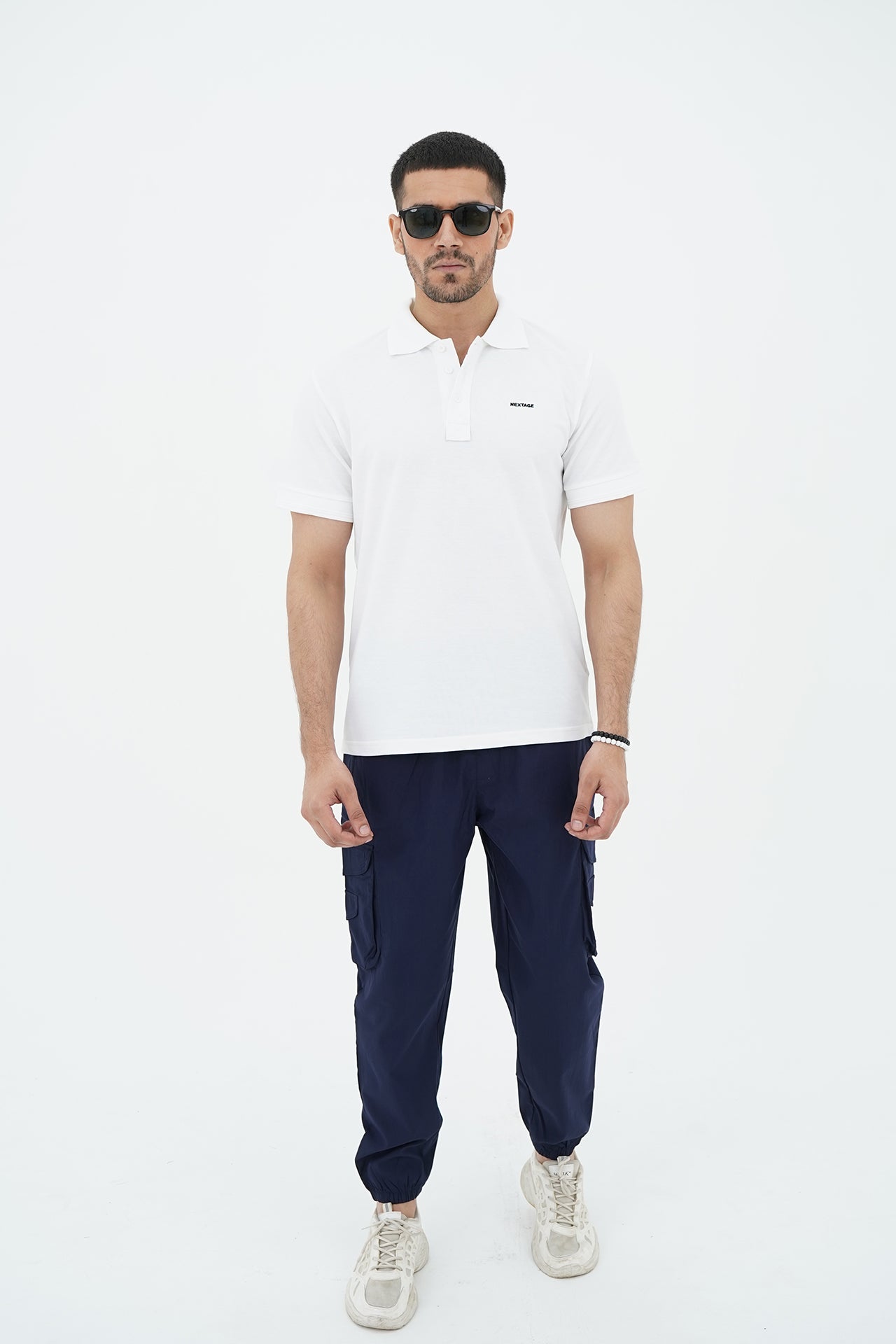 White Polo Navy Cargo Multi Pocket Tracksuit