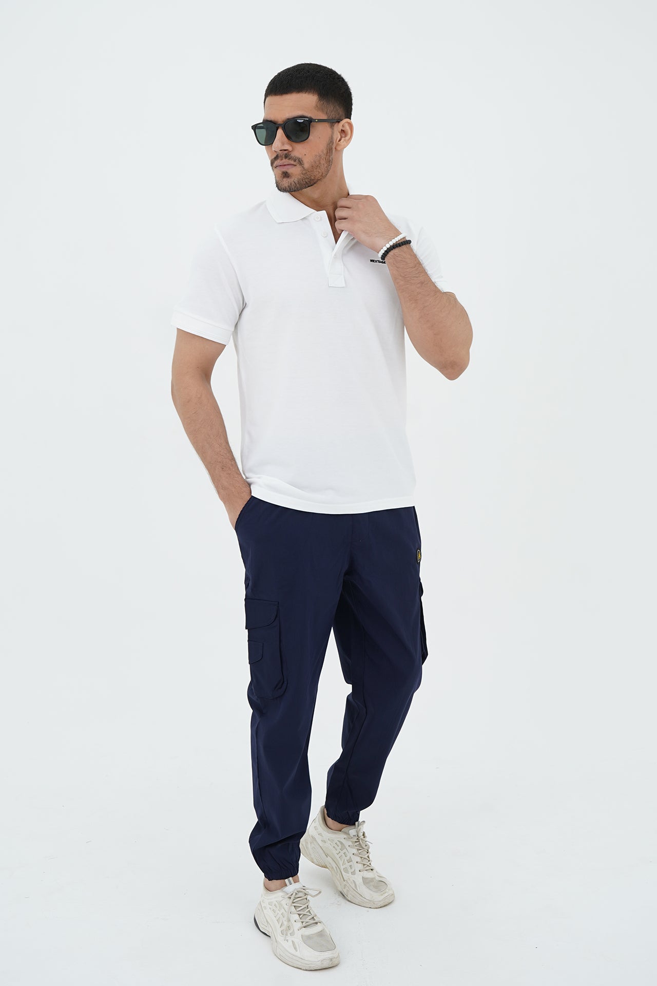 White Polo Navy Cargo Multi Pocket Tracksuit