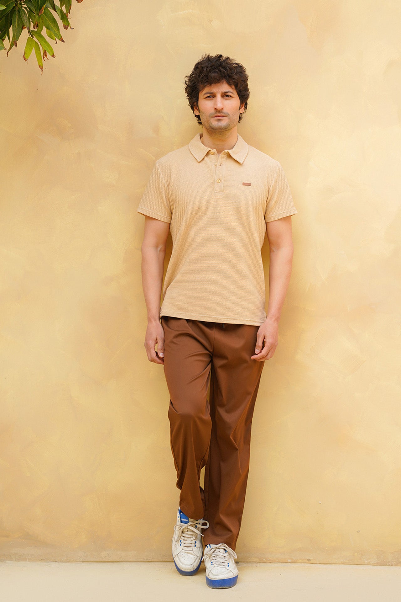 Nextage Sand Textured Polo Mocha Trouser Tracksuit