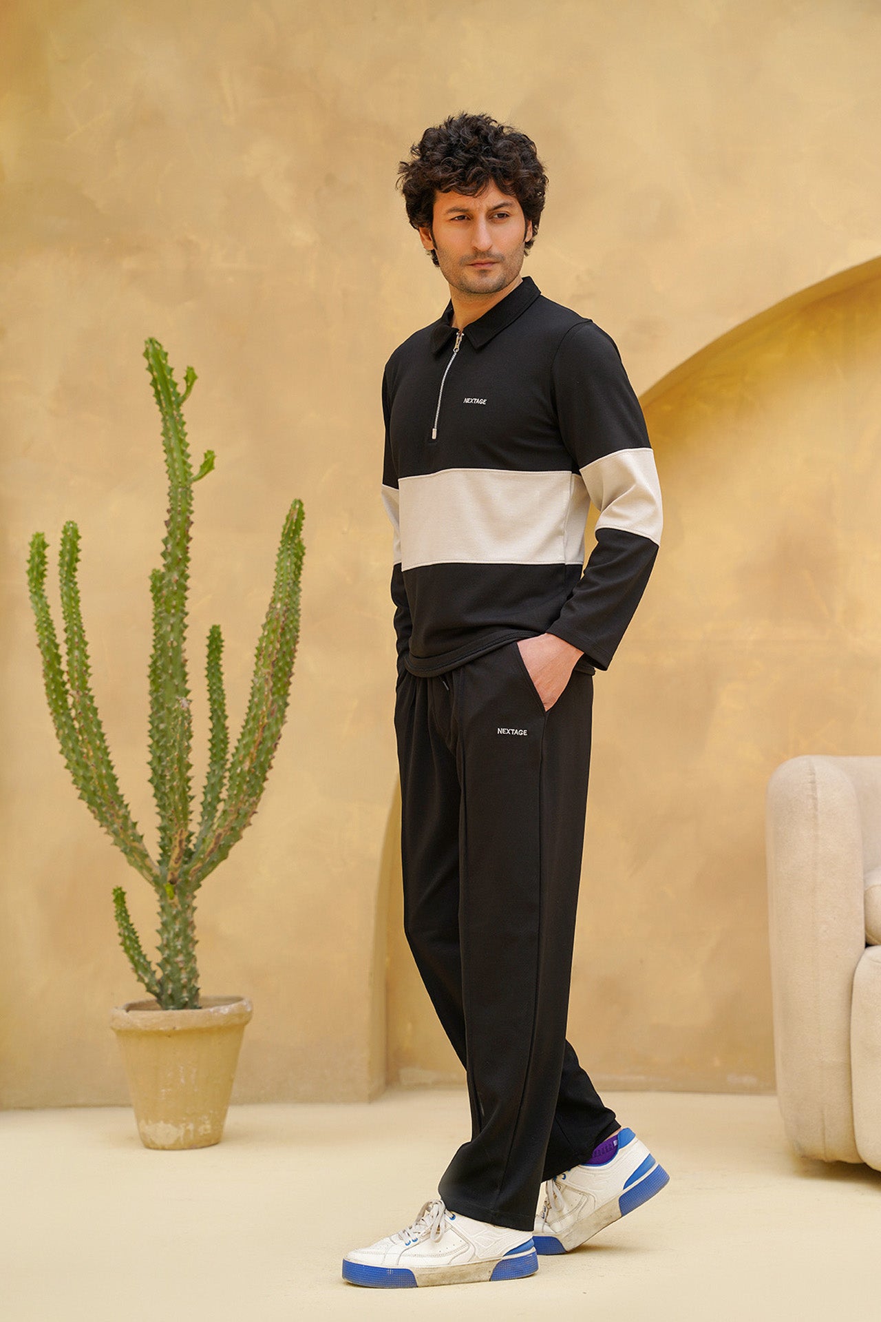 Nextage Sand Stripe Half Zip Tracksuit