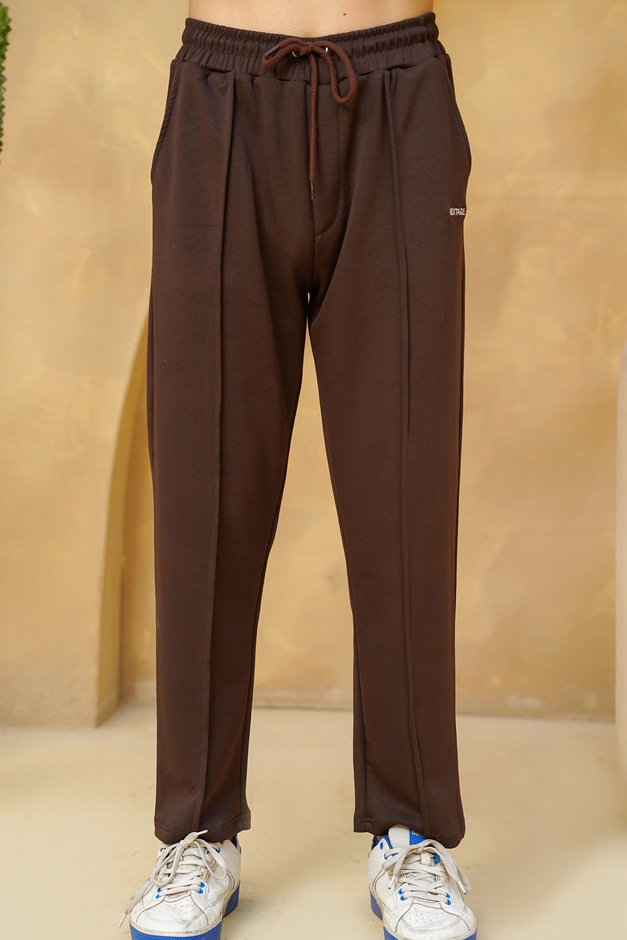 Brown Viscose Half Zip Contrast Collar Tracksuit
