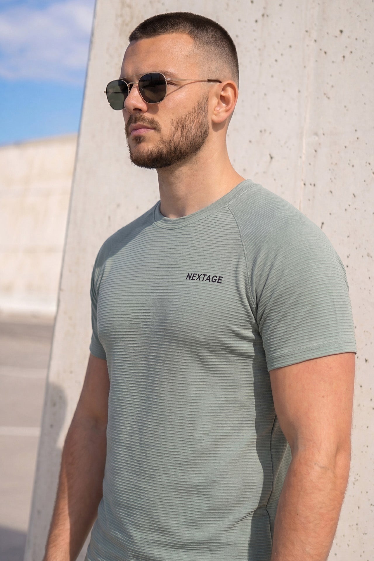 Sage Green Nylon Mesh Crew Neck Tracksuit