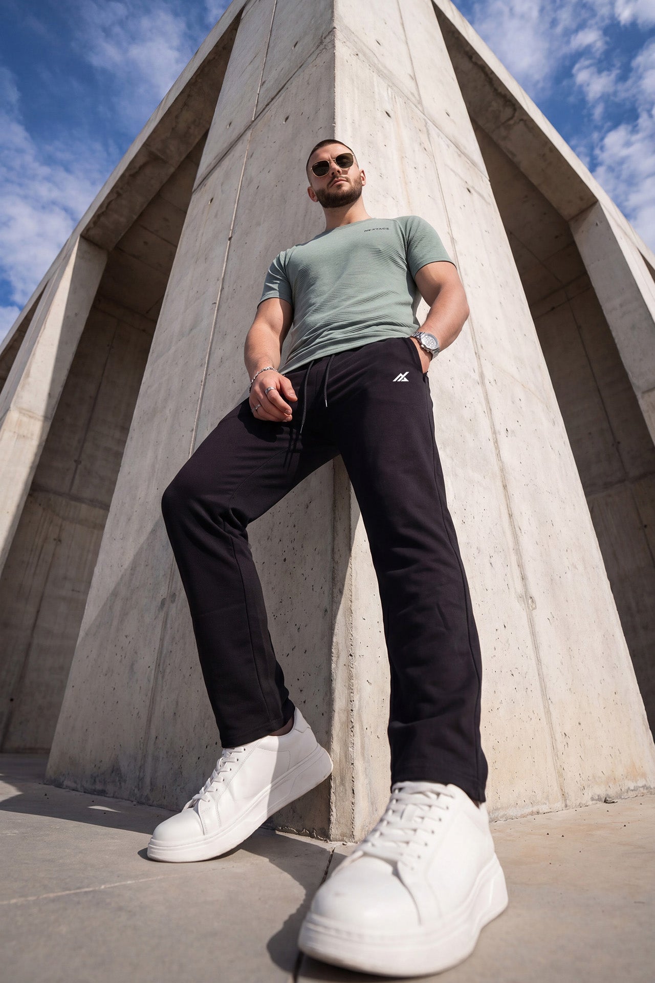 Sage Green Nylon Mesh Crew Neck Tracksuit