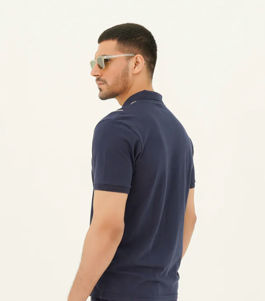 Navy Blue Piping Stripe Shirt