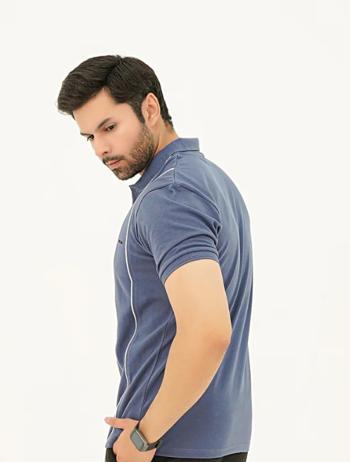 Nextage Navy Vertical Stripe Polo Shirt