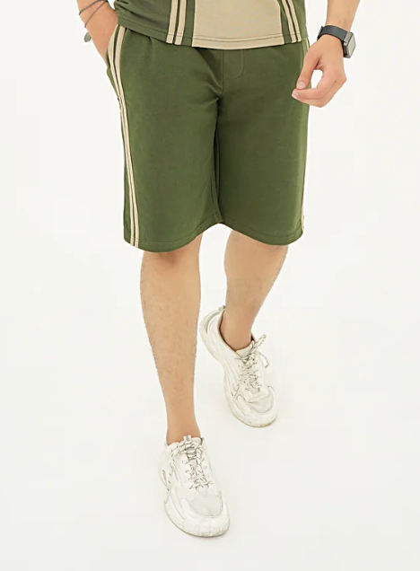 Green Striped Zip Polo Short
