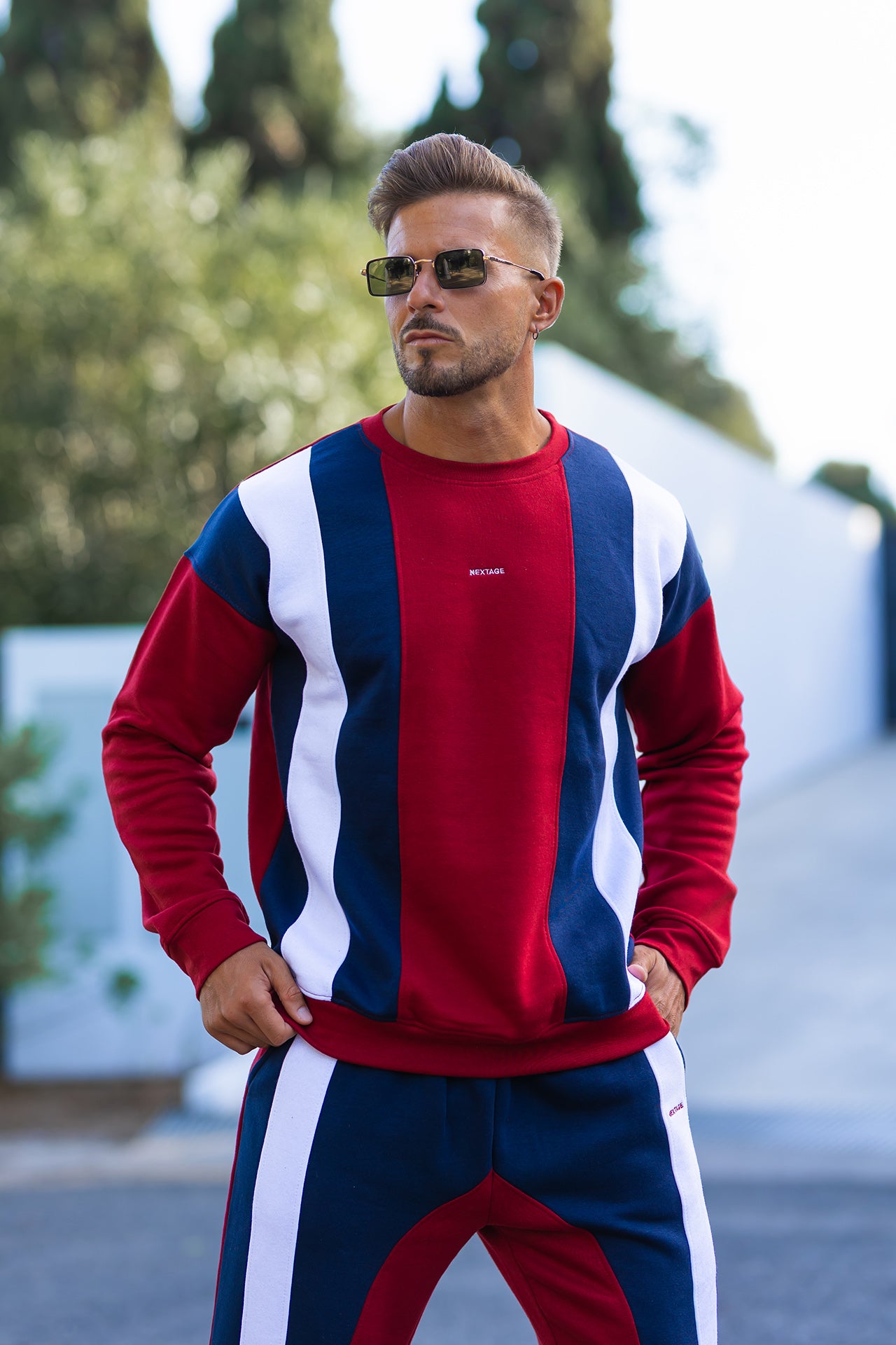 Nextage Striped Crew Neck Oversized Tracksuit