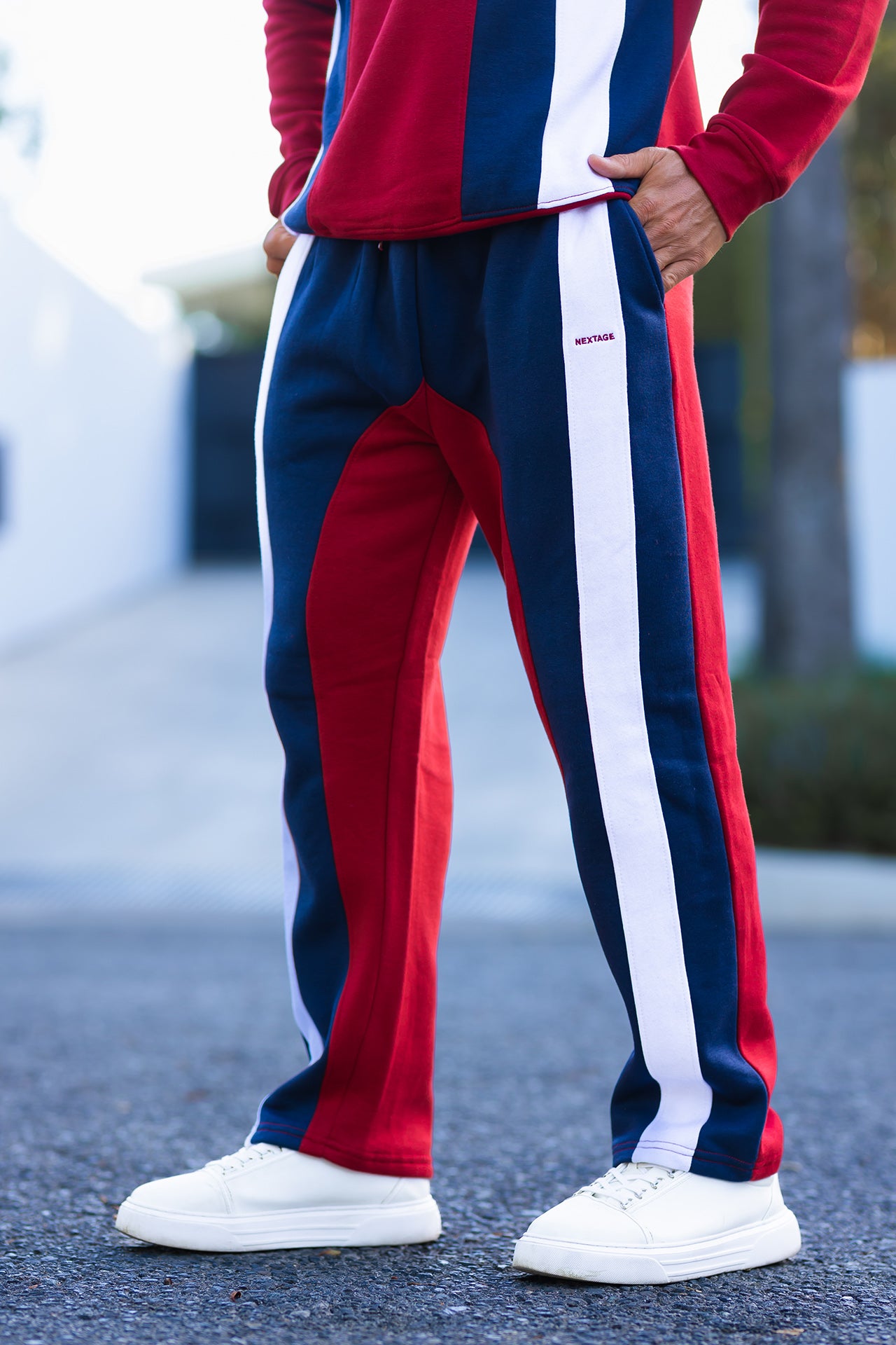 Nextage Striped Crew Neck Oversized Tracksuit