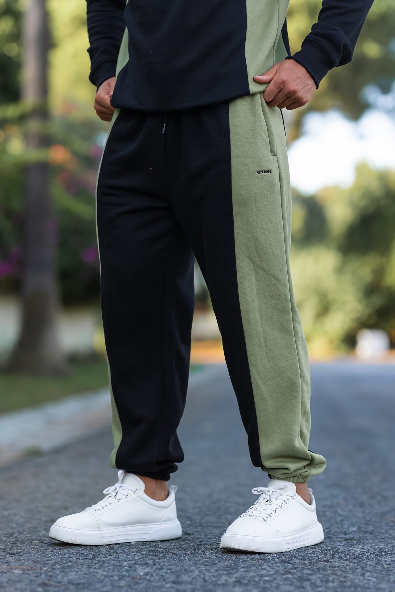 Nextage Oversized Black Khaki Panel Tracksuit