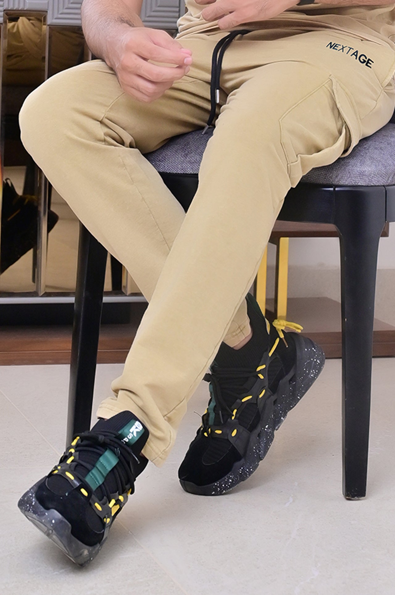 acid wash men khaki trousers
