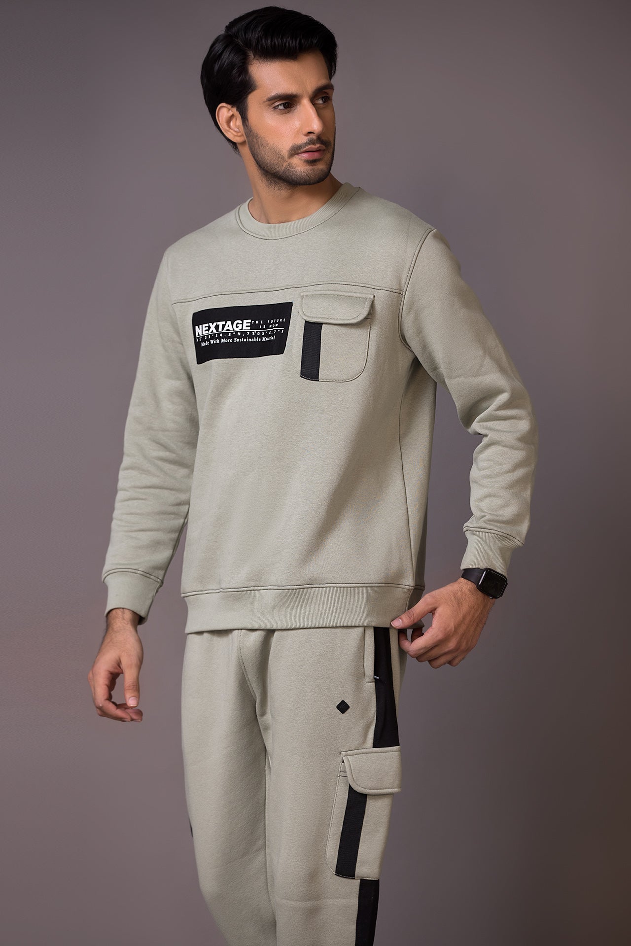 Nextage Sage Cargo Fleece Tracksuit
