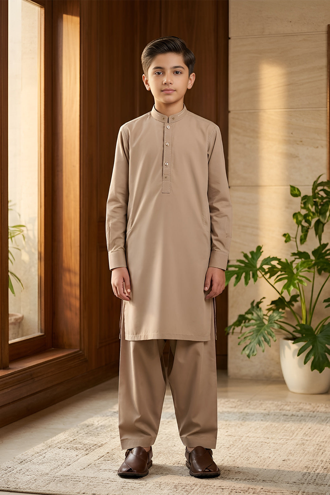 Boys festive dress camel beige traditional outfit