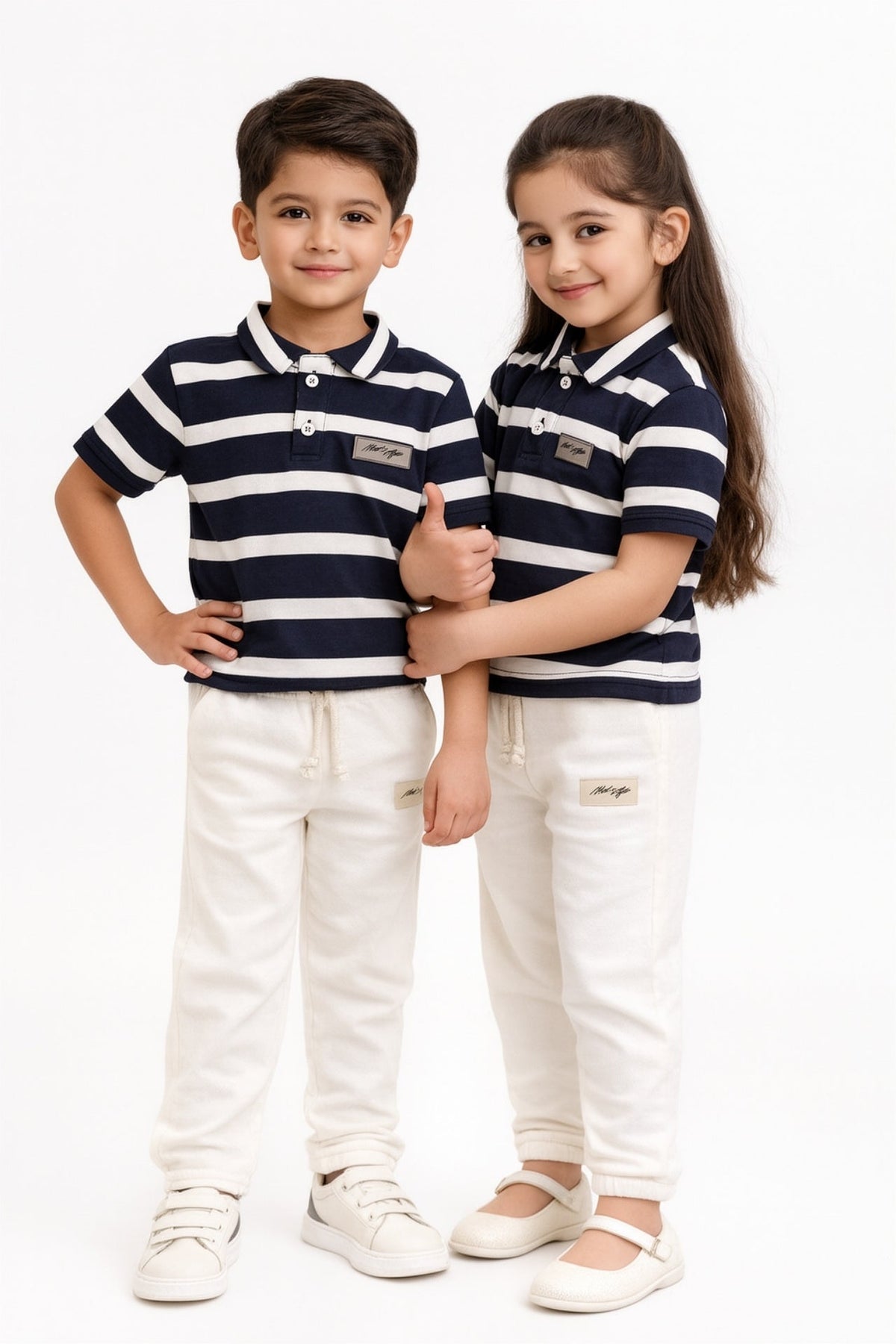 Detail of white jogger pants from Nextage kids co-ord set