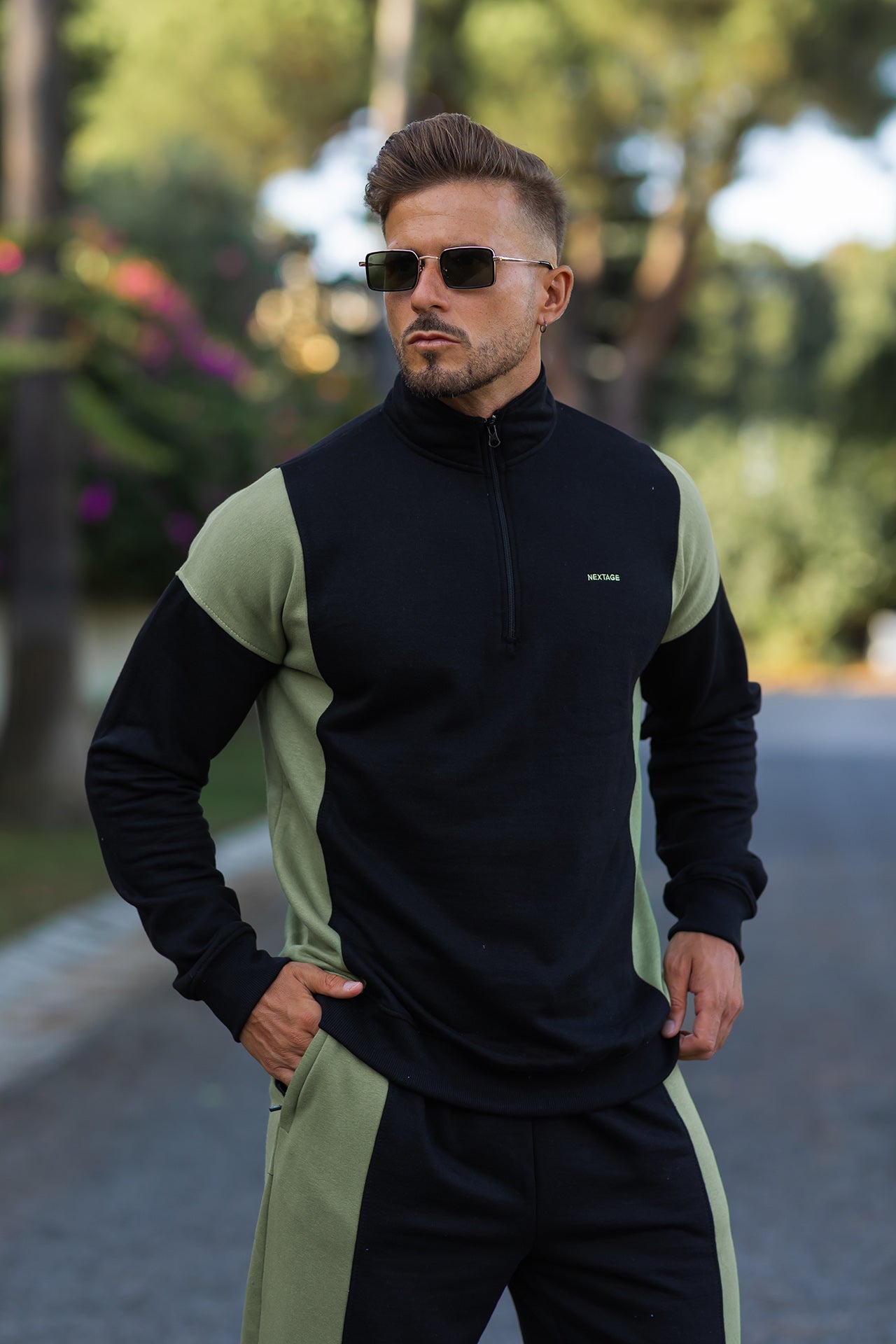 Nextage Oversized Black Khaki Panel Tracksuit