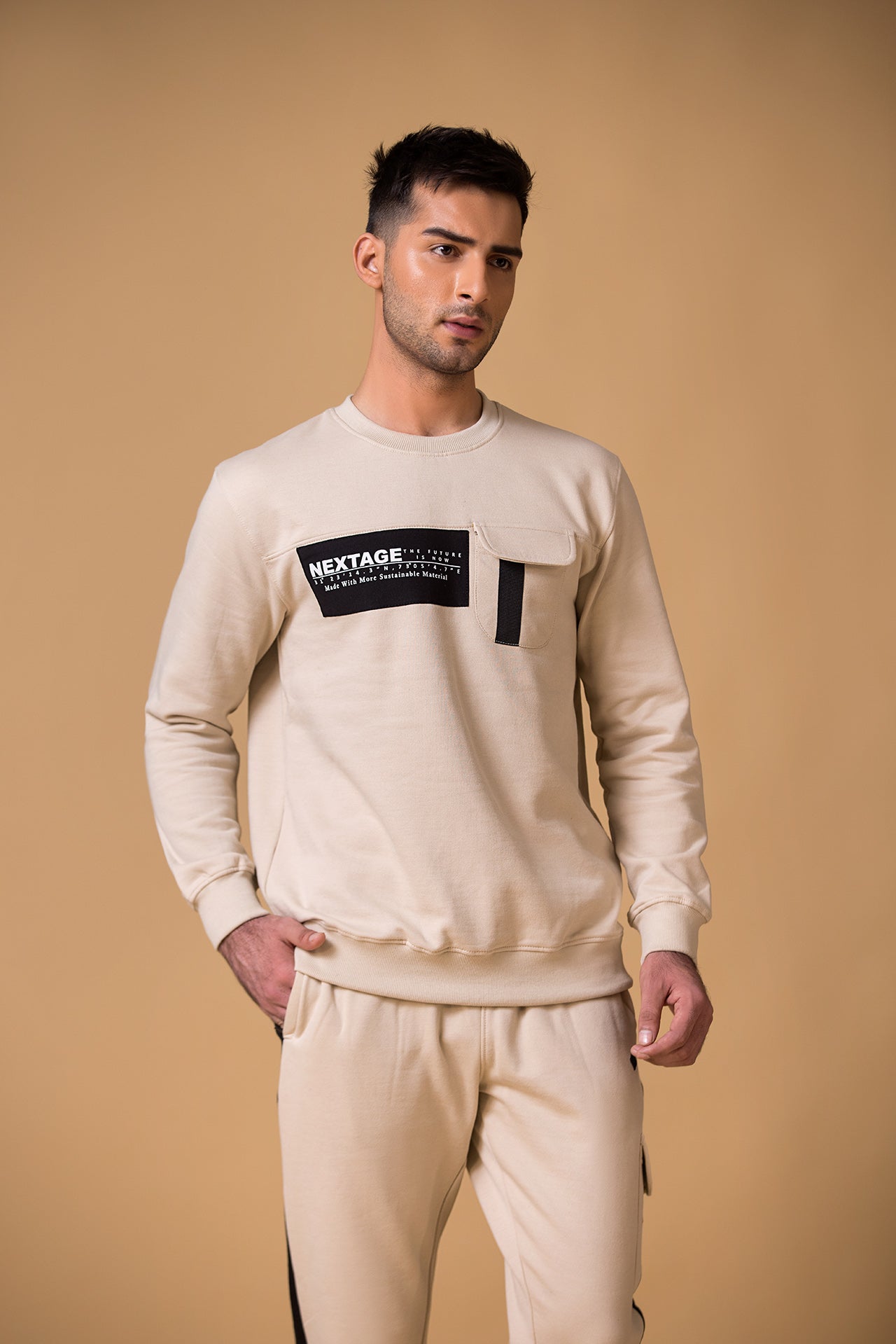 Nextage Sand Cargo Fleece Winter Tracksuit