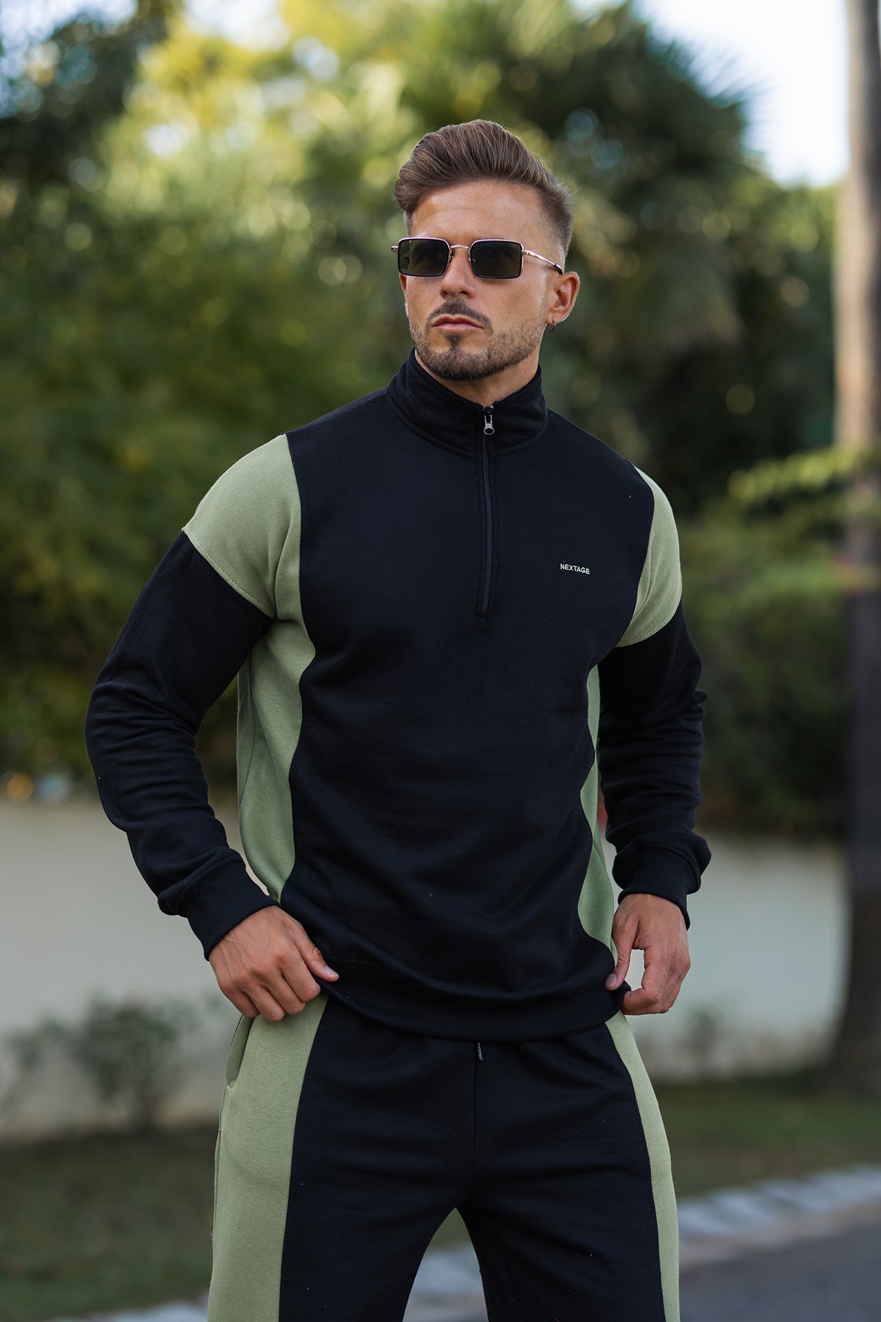 Nextage Oversized Black Khaki Panel Tracksuit