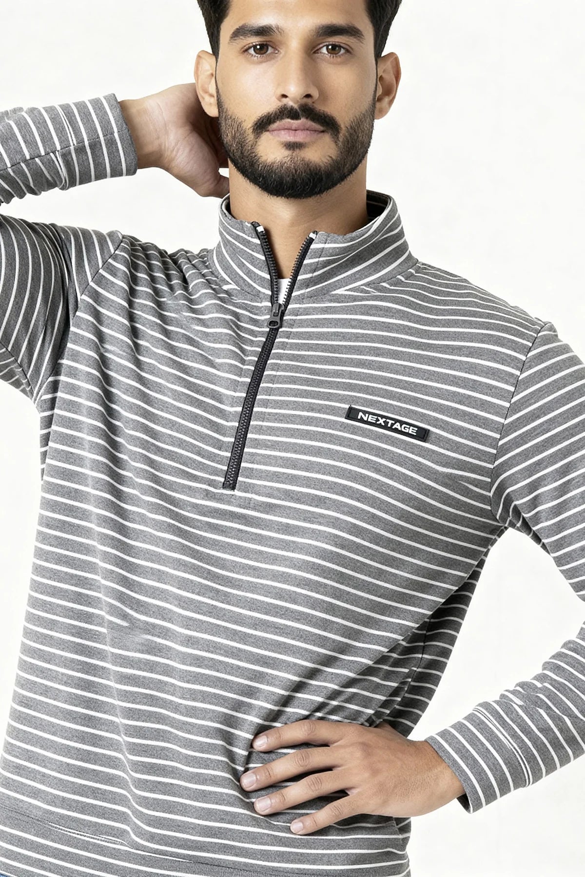 Nextage Black Striped Scuba Sweatshirt