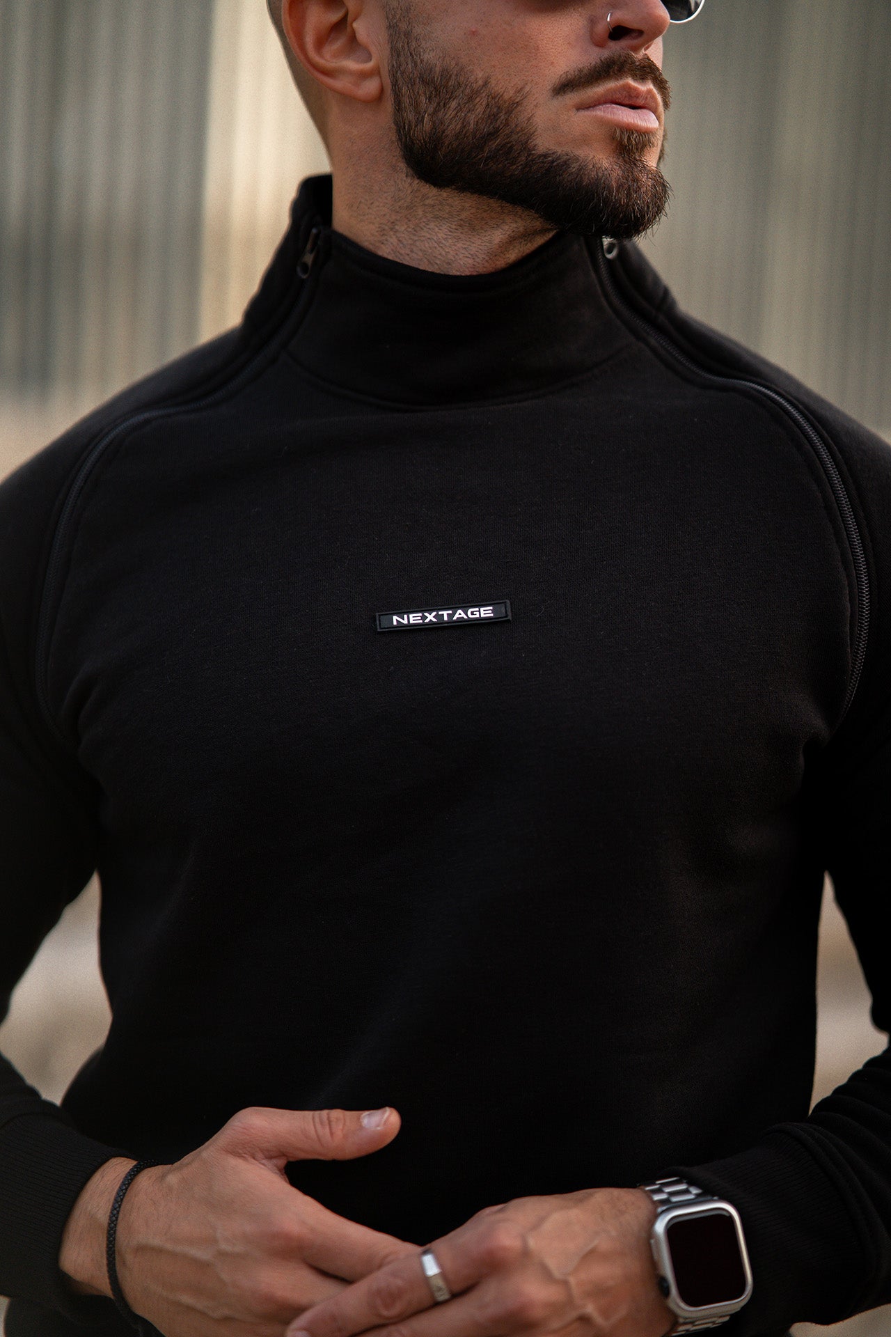 Nextage Black Zipper Detail Cotton Fleece Tracksuit