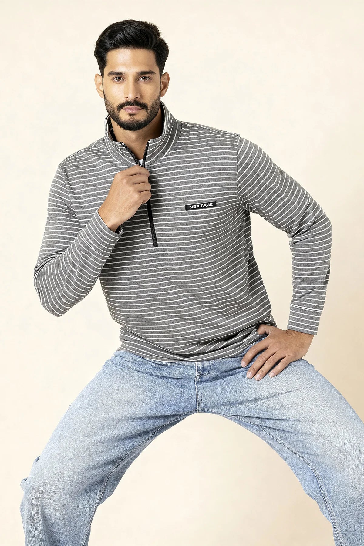 Nextage Black Striped Scuba Sweatshirt