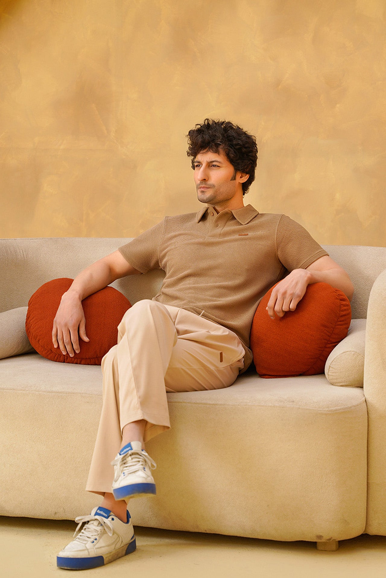 Nextage Natural Beige Textured Polo Tracksuit