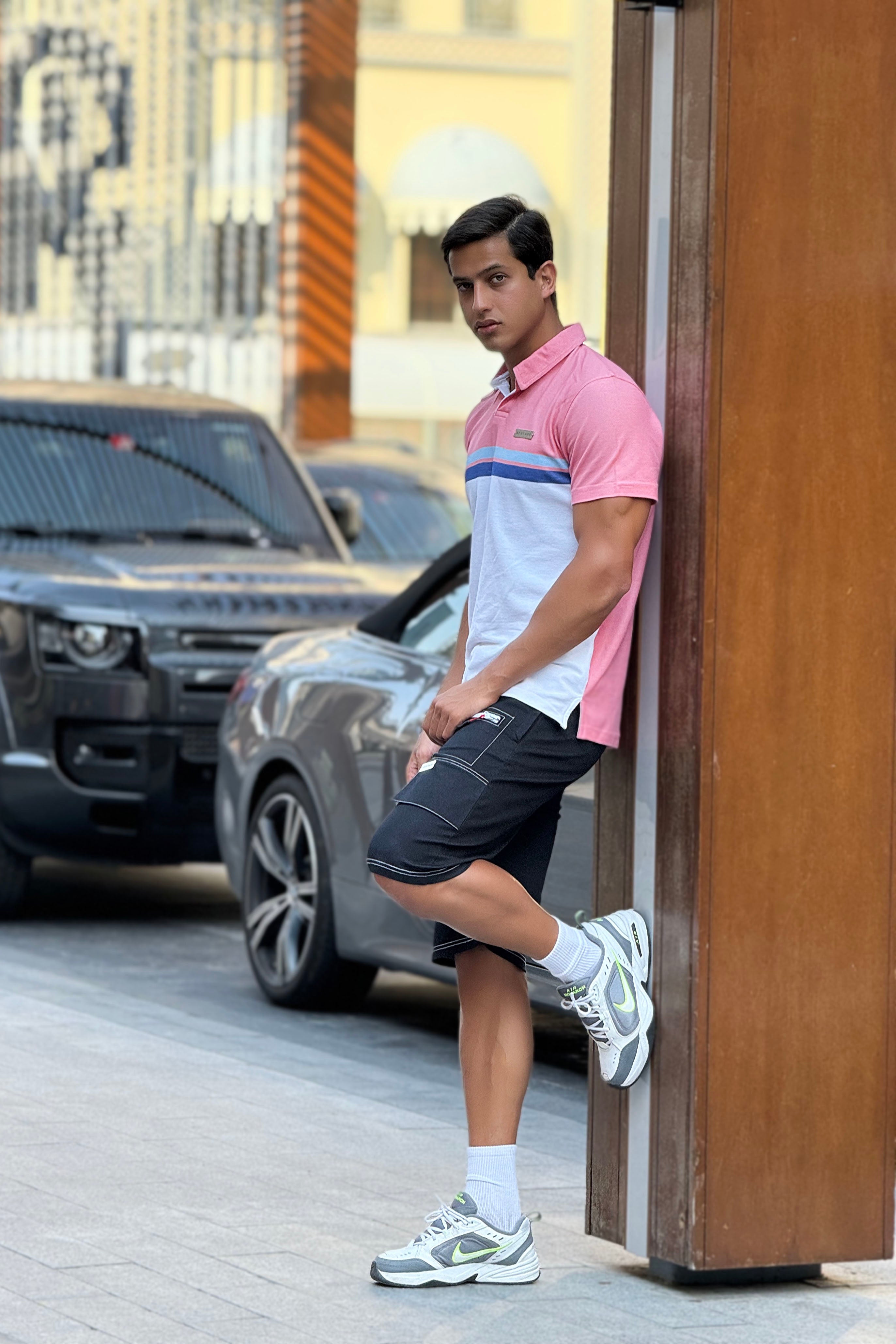 nextage dyed stripe polo shirt with cargo short set,
